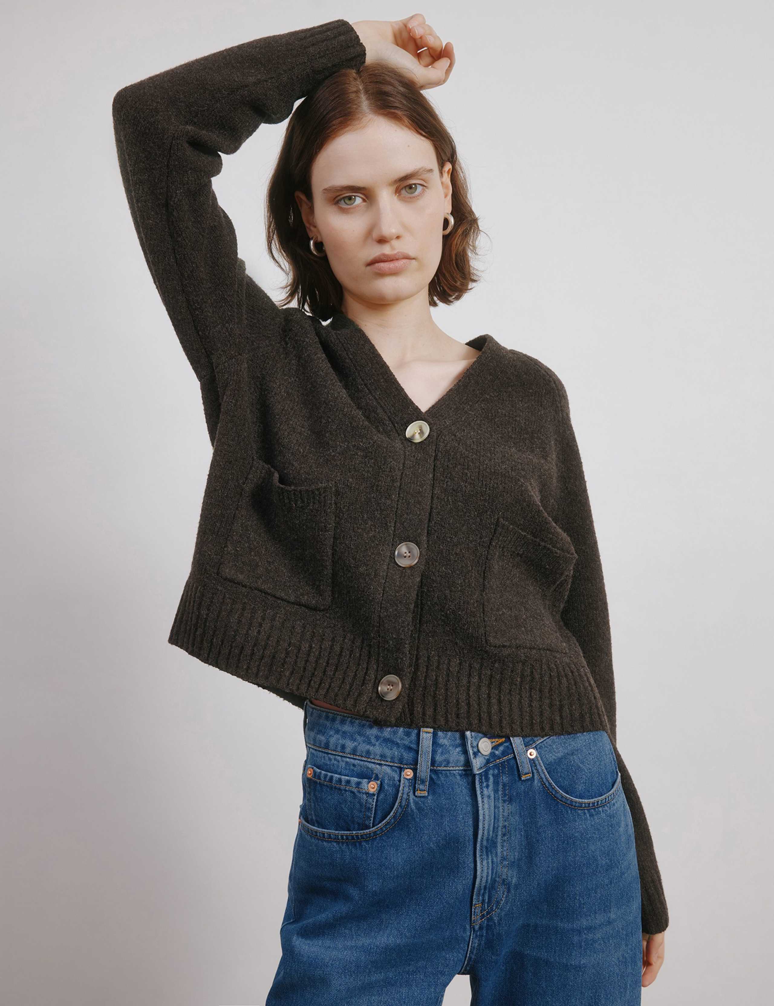 V-Neck Button Front Relaxed Cardigan