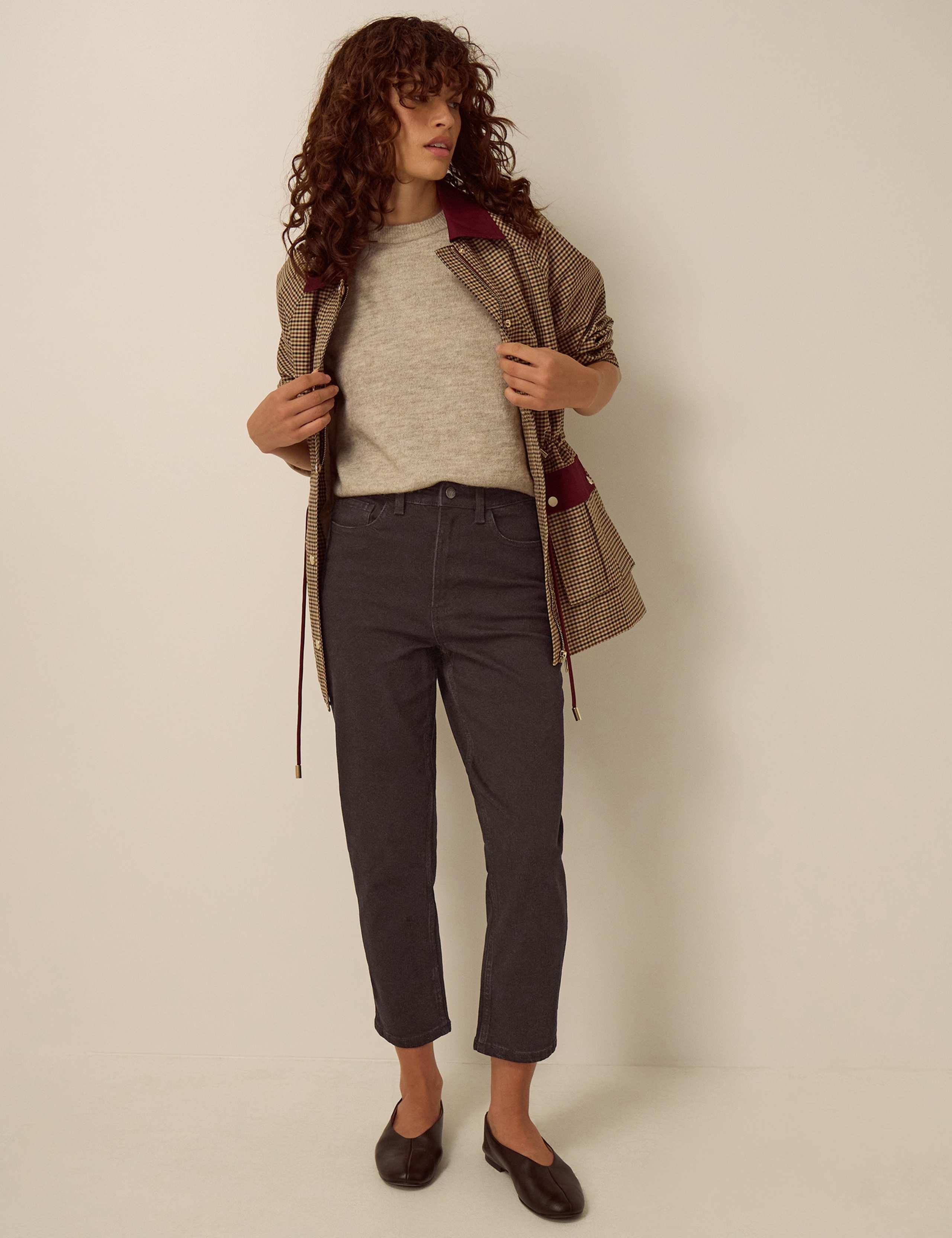 Cotton Rich High Waisted Cropped Cigarette Jeans