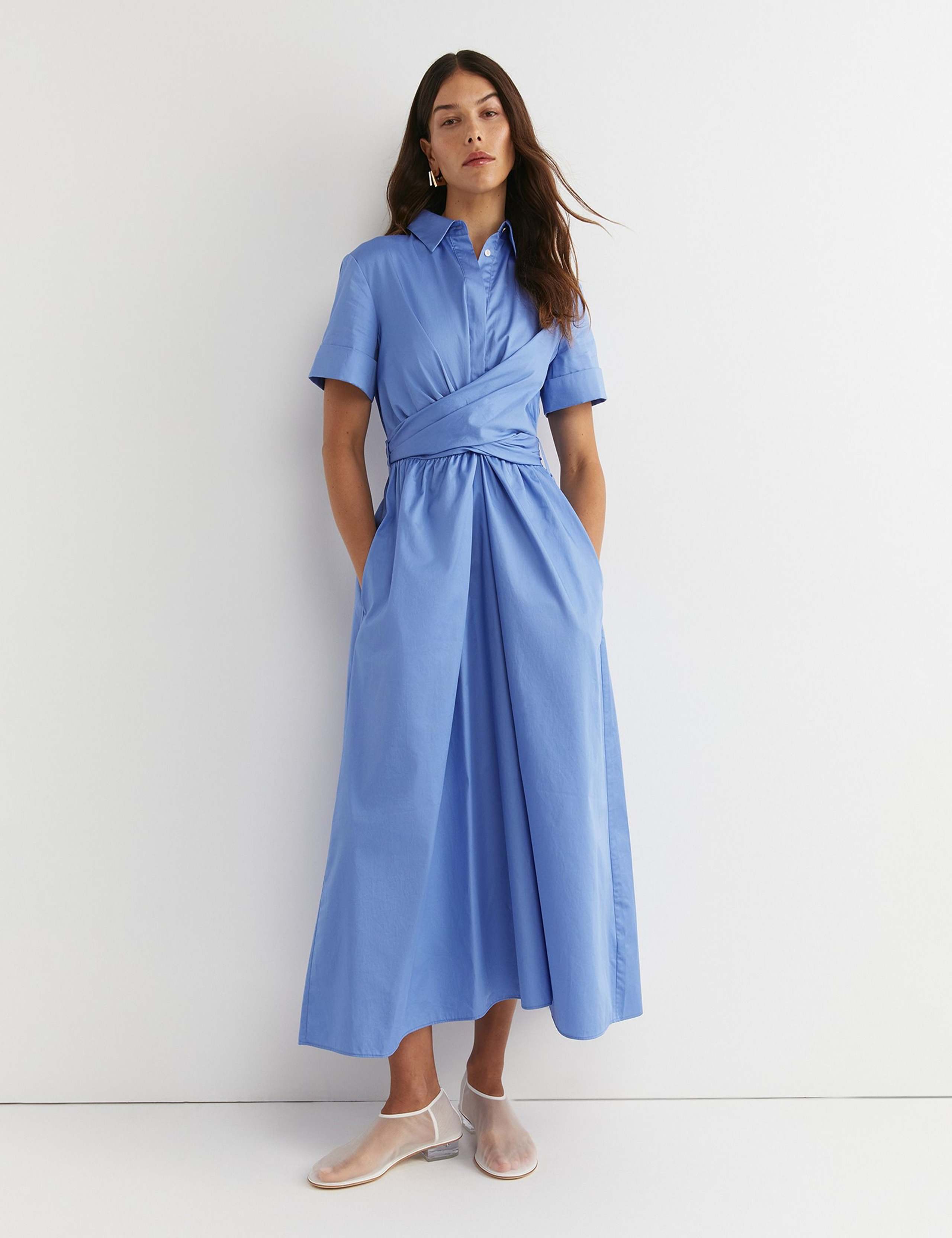 Pure Cotton Midi Shirt Dress