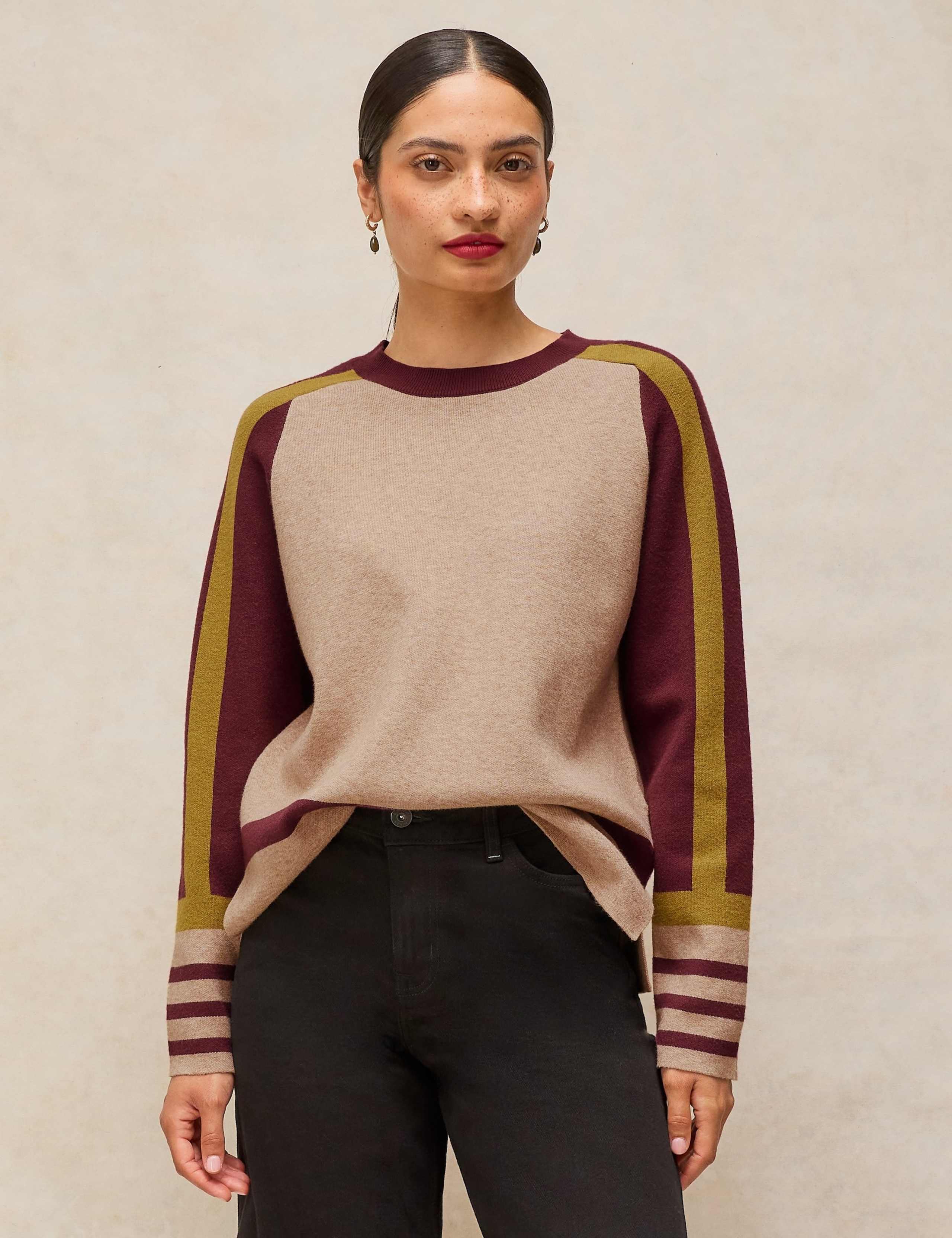 Colour Block Striped Sleeve Jumper