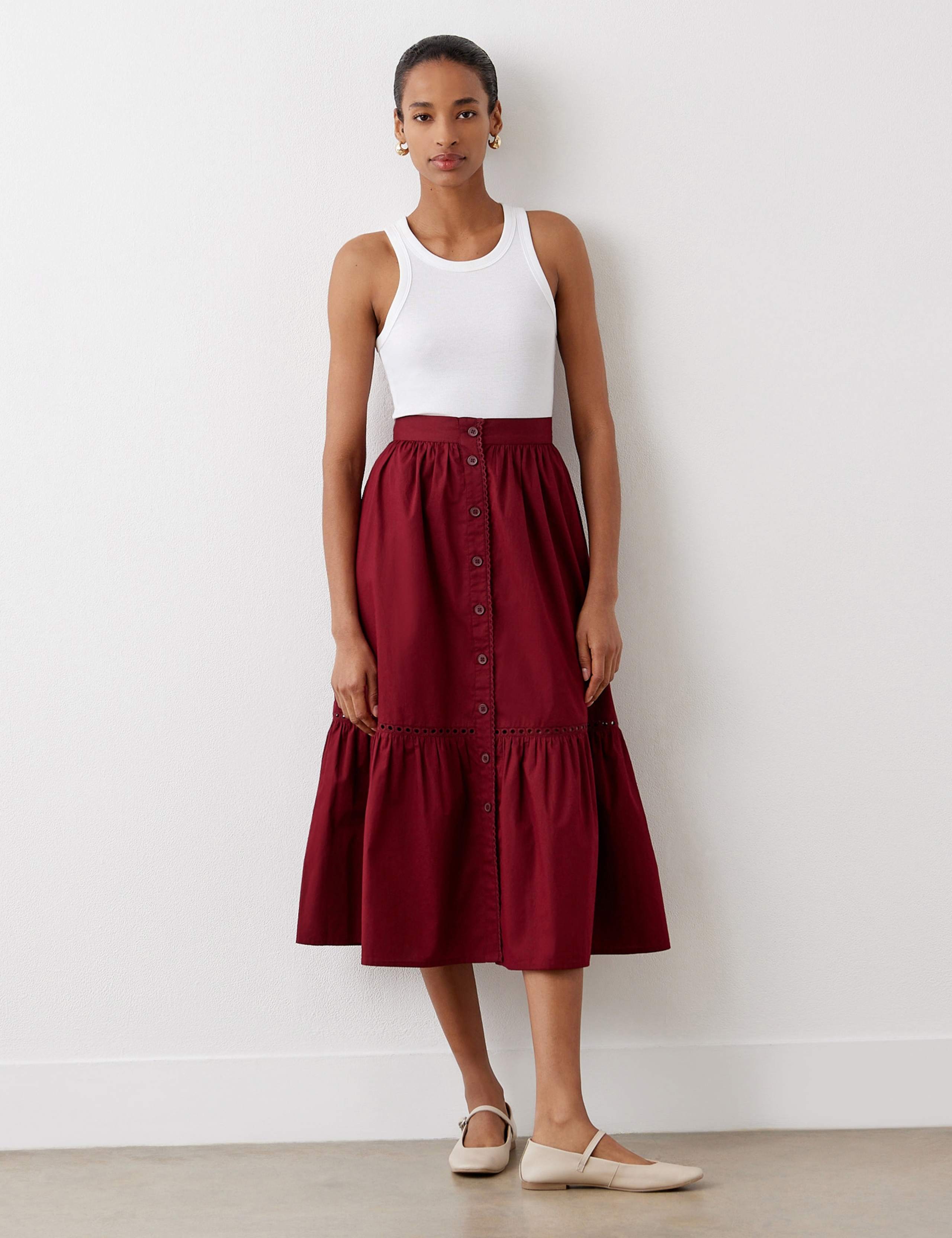 Pure Cotton Midi Tiered Skirt