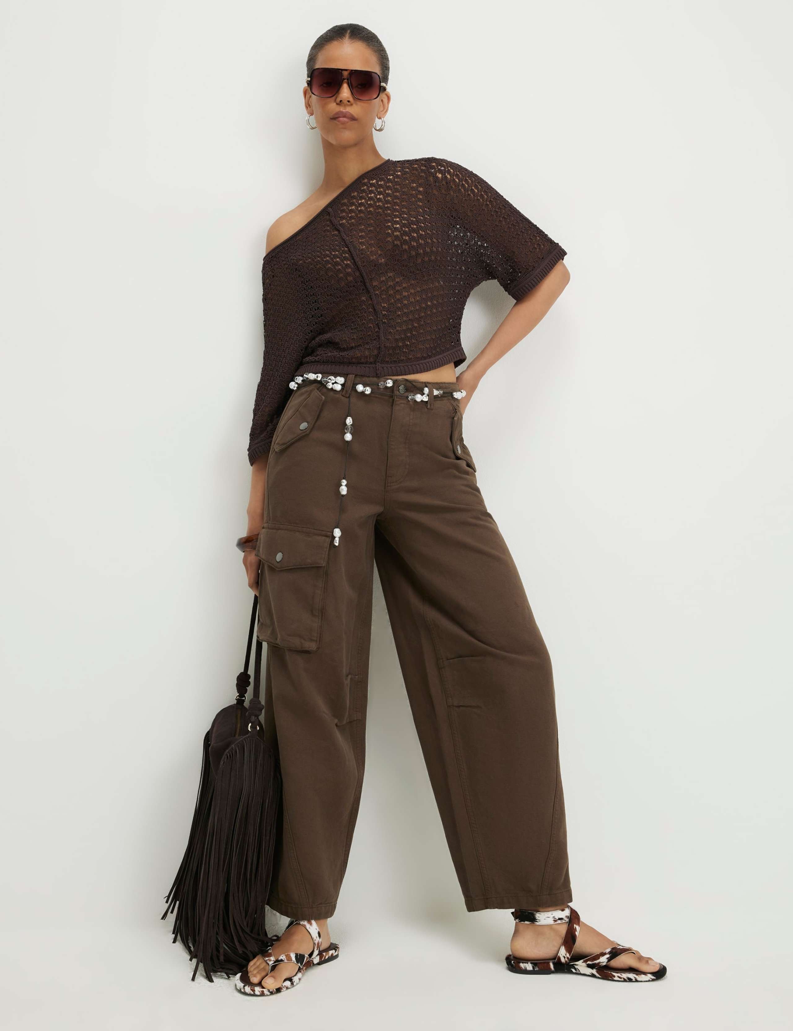 Pure Cotton Barrel Leg Cargo Trousers