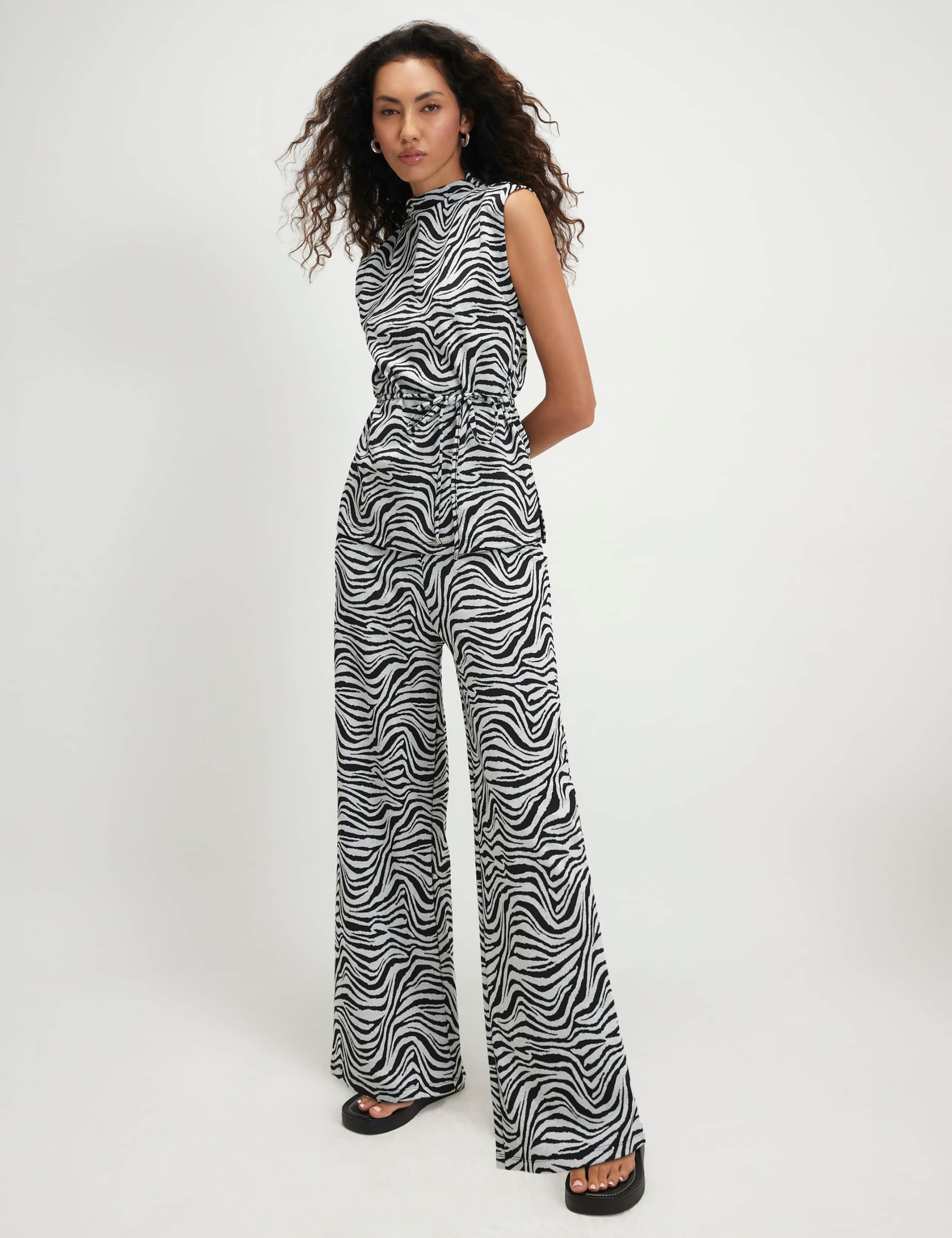 Pure Cotton Zebra Print Wide Leg Trousers
