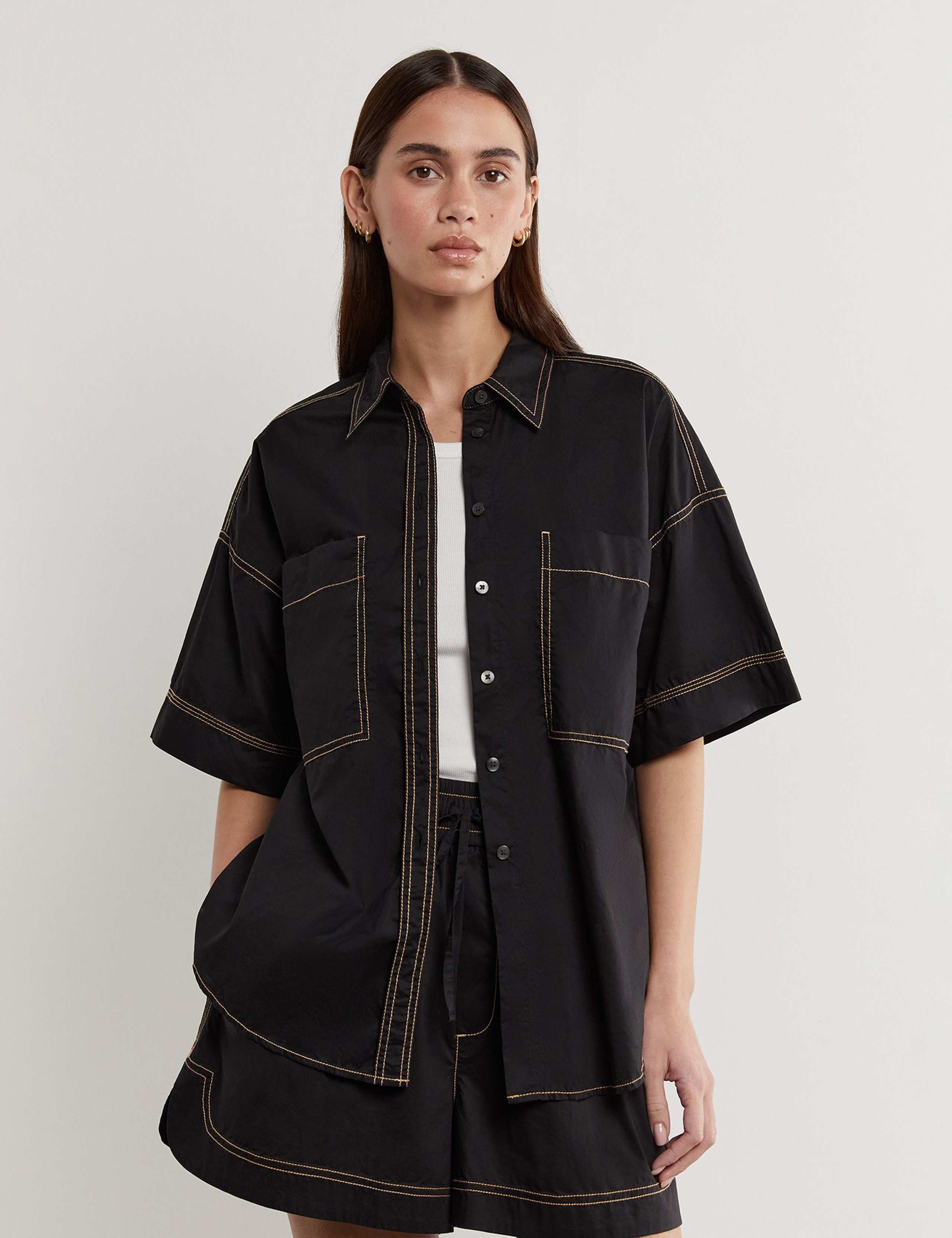 Pure Cotton Stitch Detail Relaxed Shirt