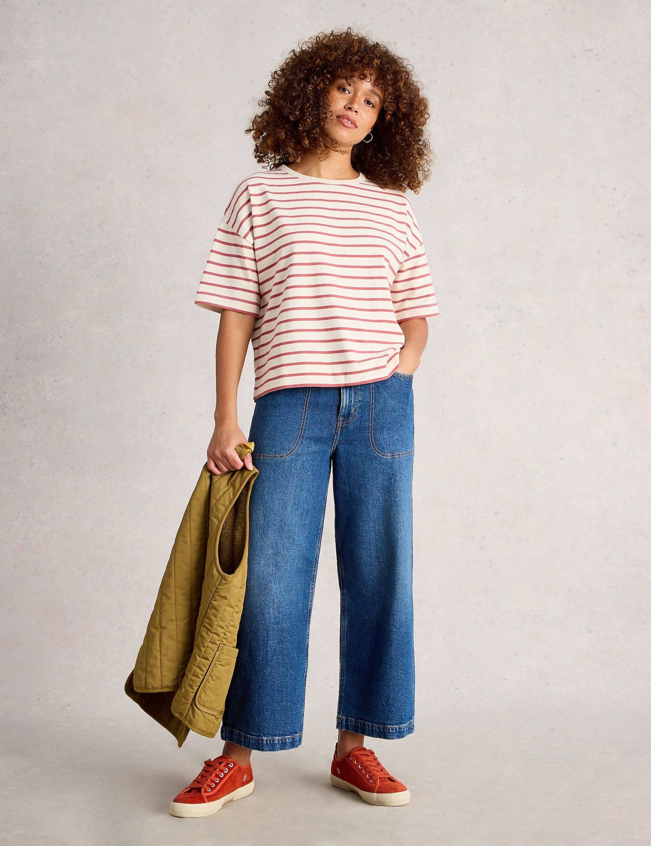 Pure Cotton Striped Crew neck T-Shirt