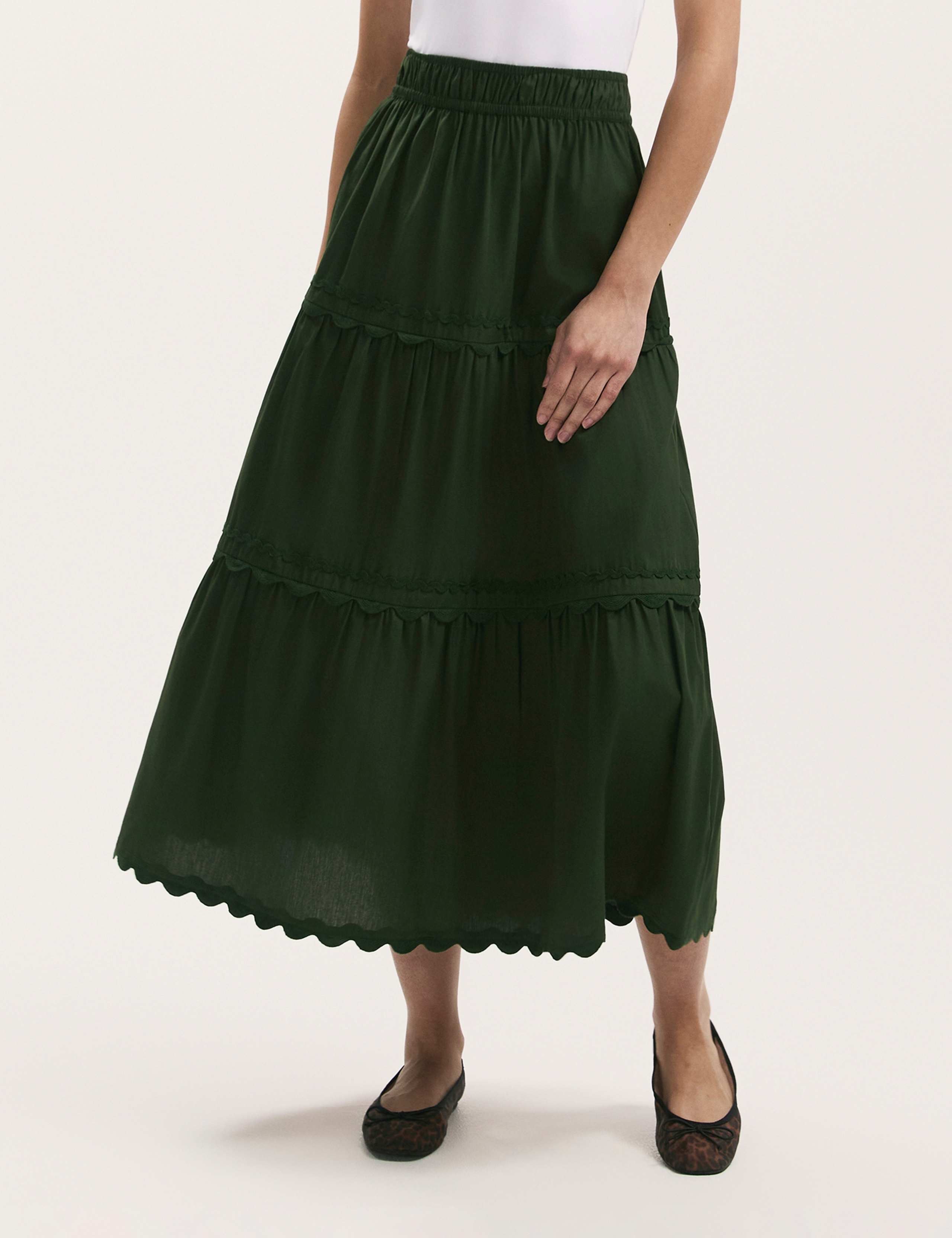 Pure Cotton Midaxi Tiered Skirt