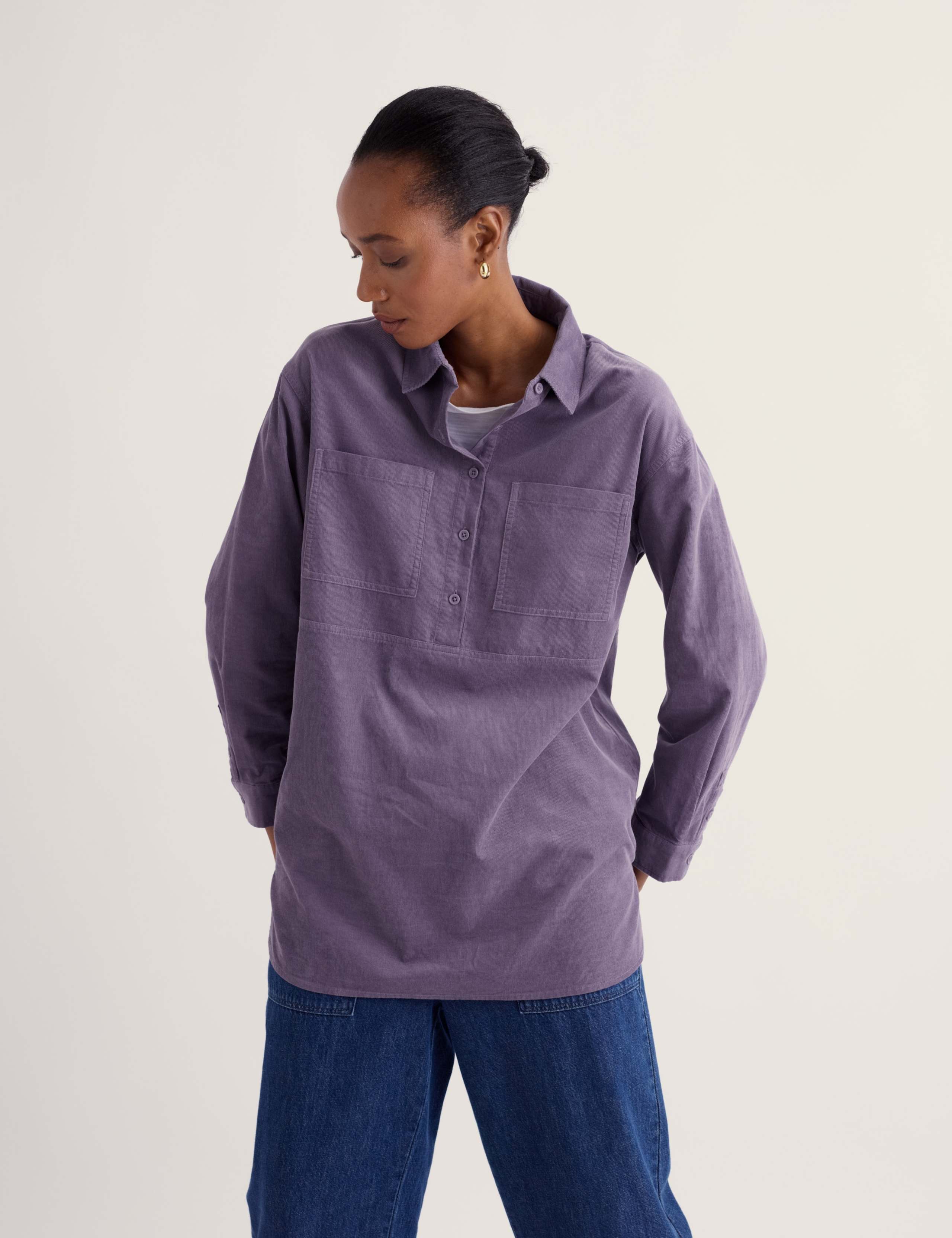 Pure Cotton Cord Oversized Collared Tunic