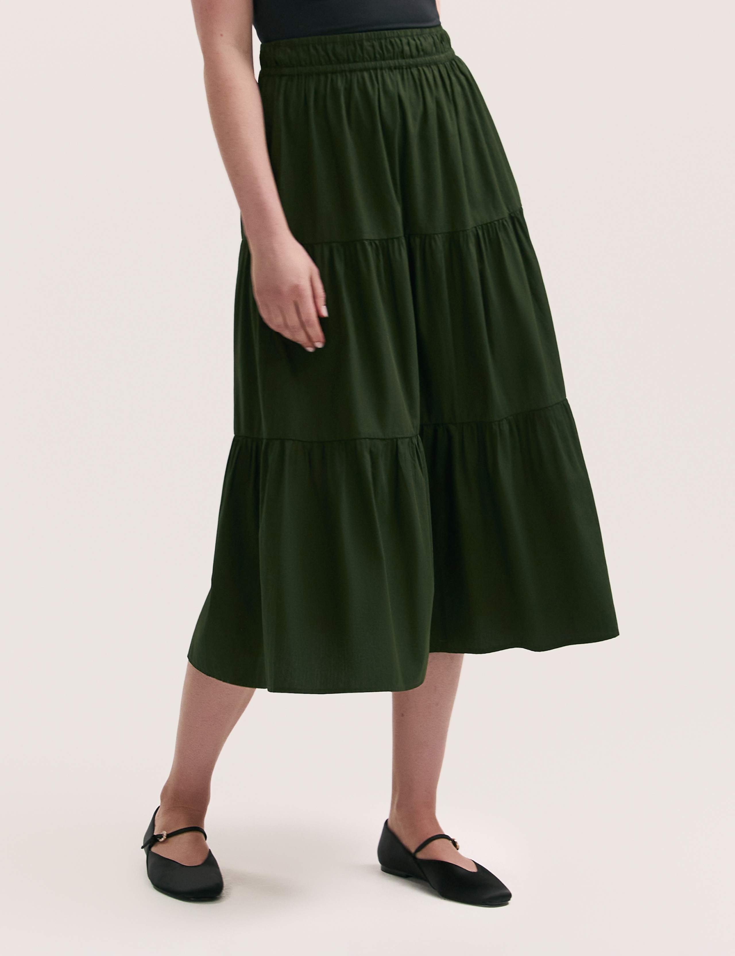 Pure Cotton Midi Tiered Skirt
