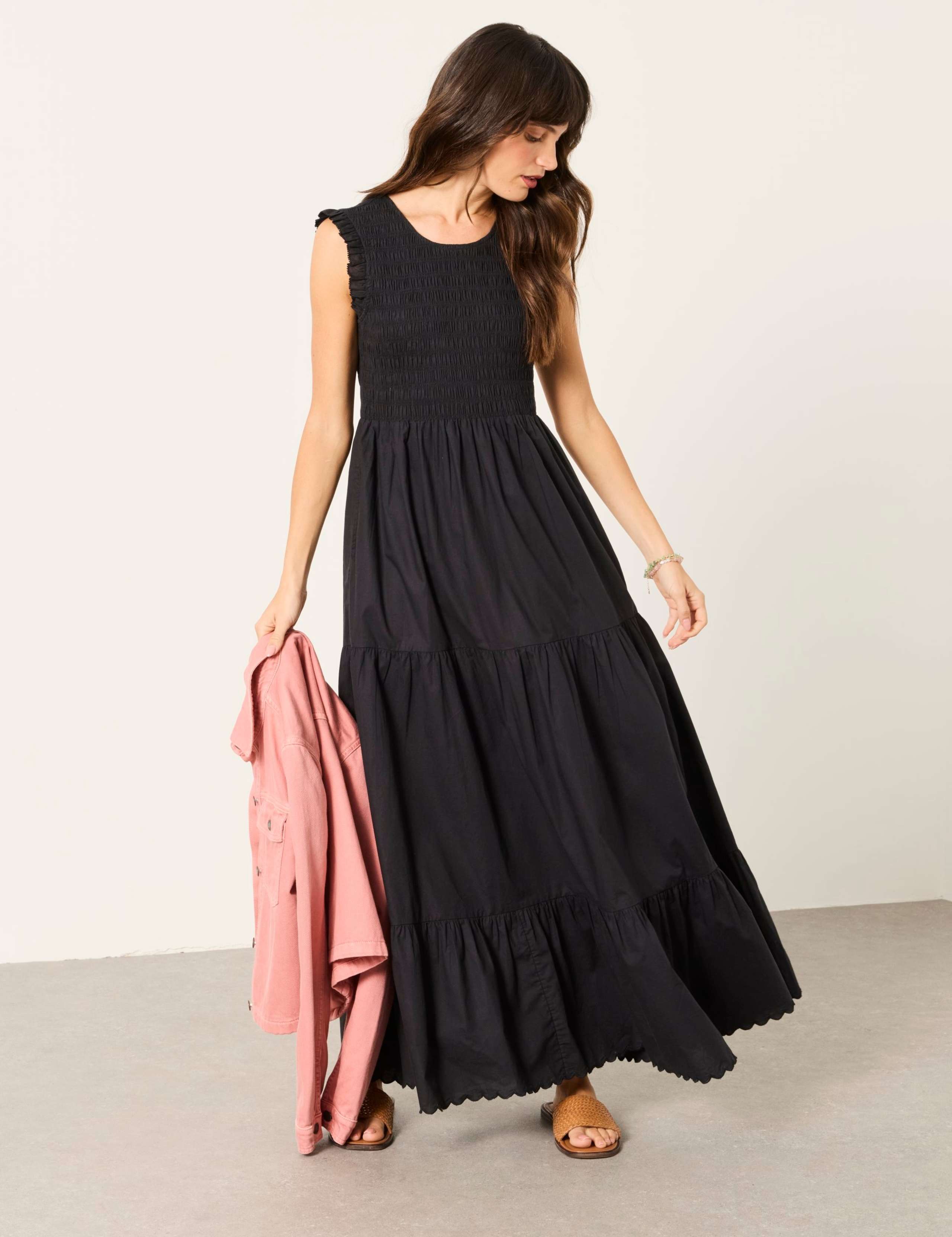 Pure Cotton Round Neck Maxi Tiered Dress