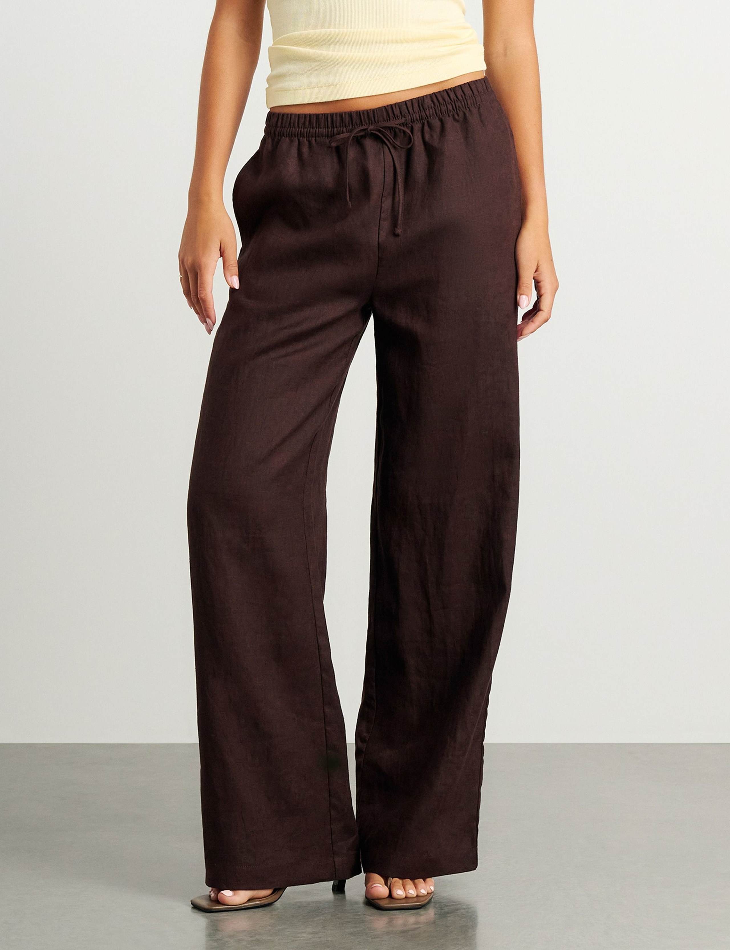 Pure Linen Drawstring Wide Leg Trousers