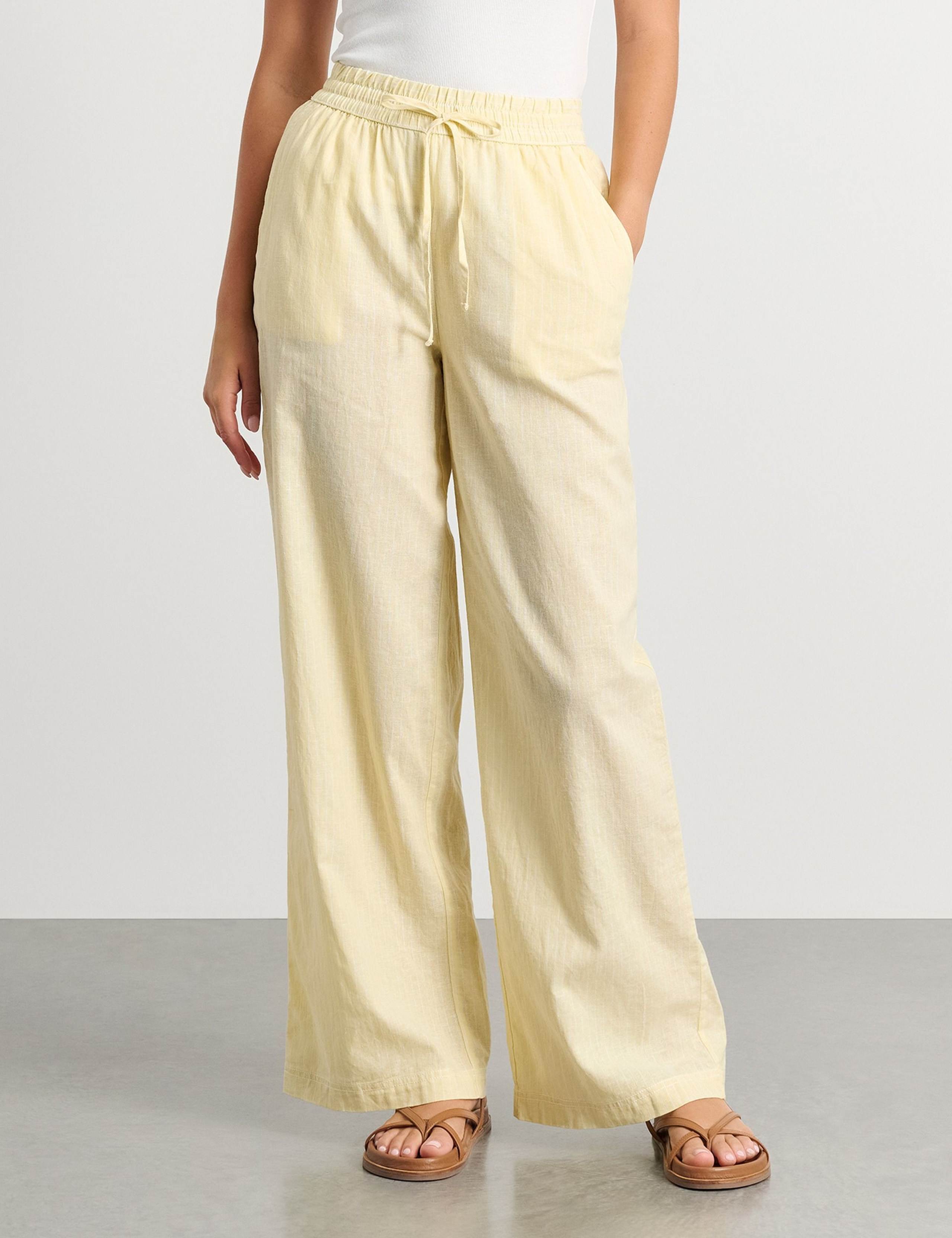 Linen Rich Striped Wide Leg Trousers