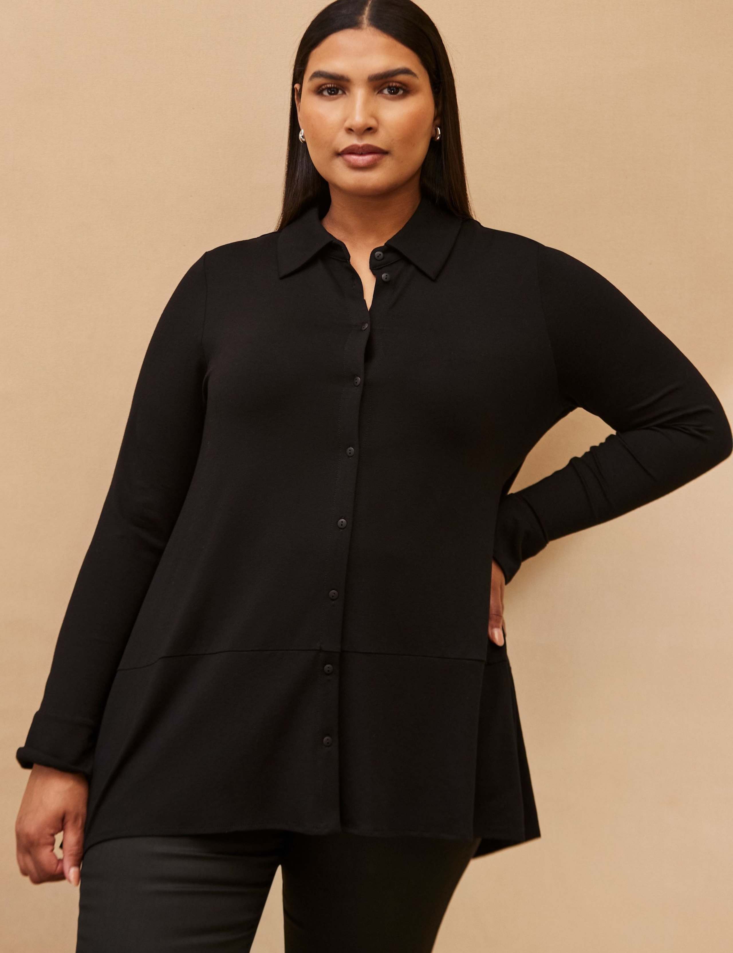Black Jersey Button Down Shirt