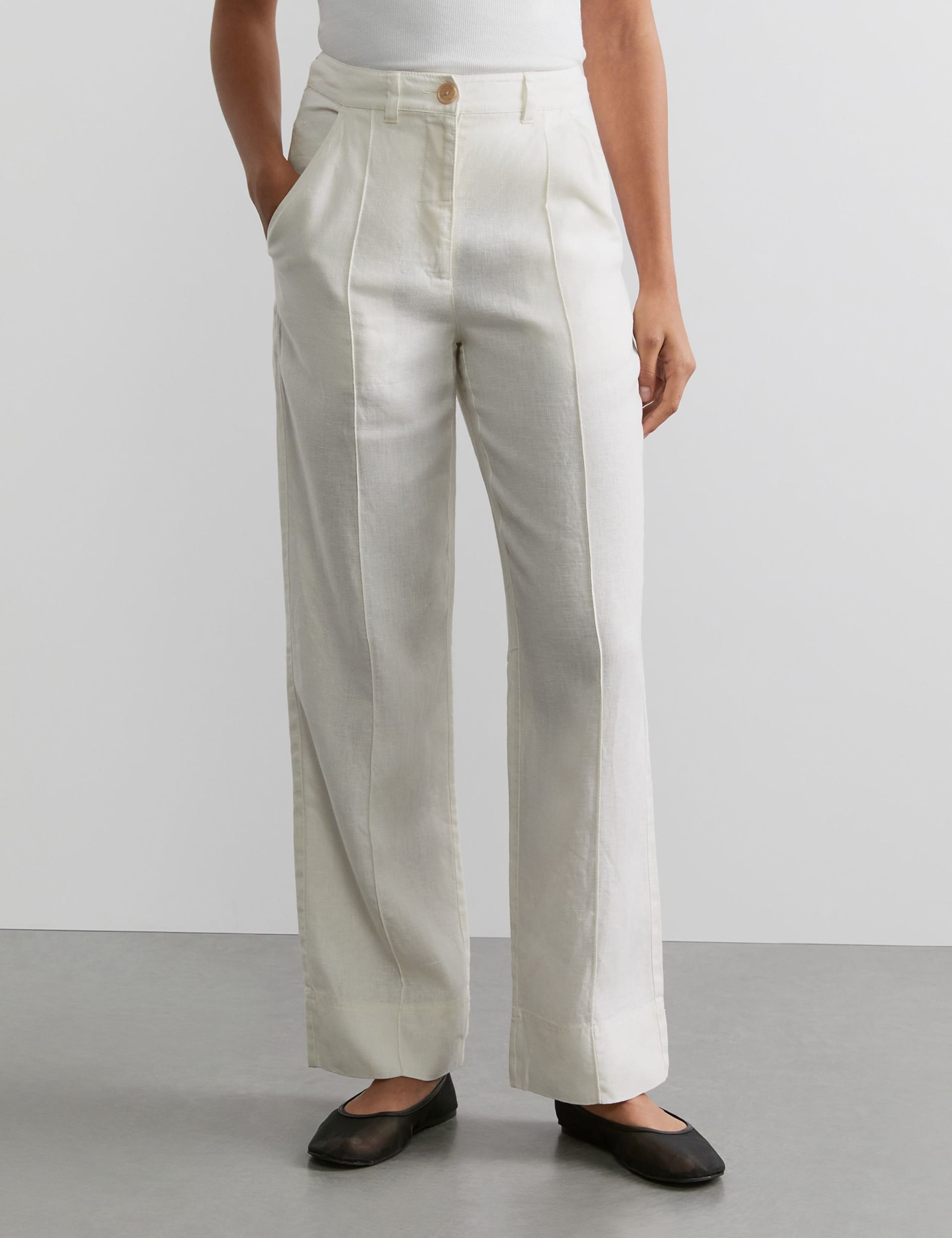 Pure Linen Pintuck Straight Leg Trousers