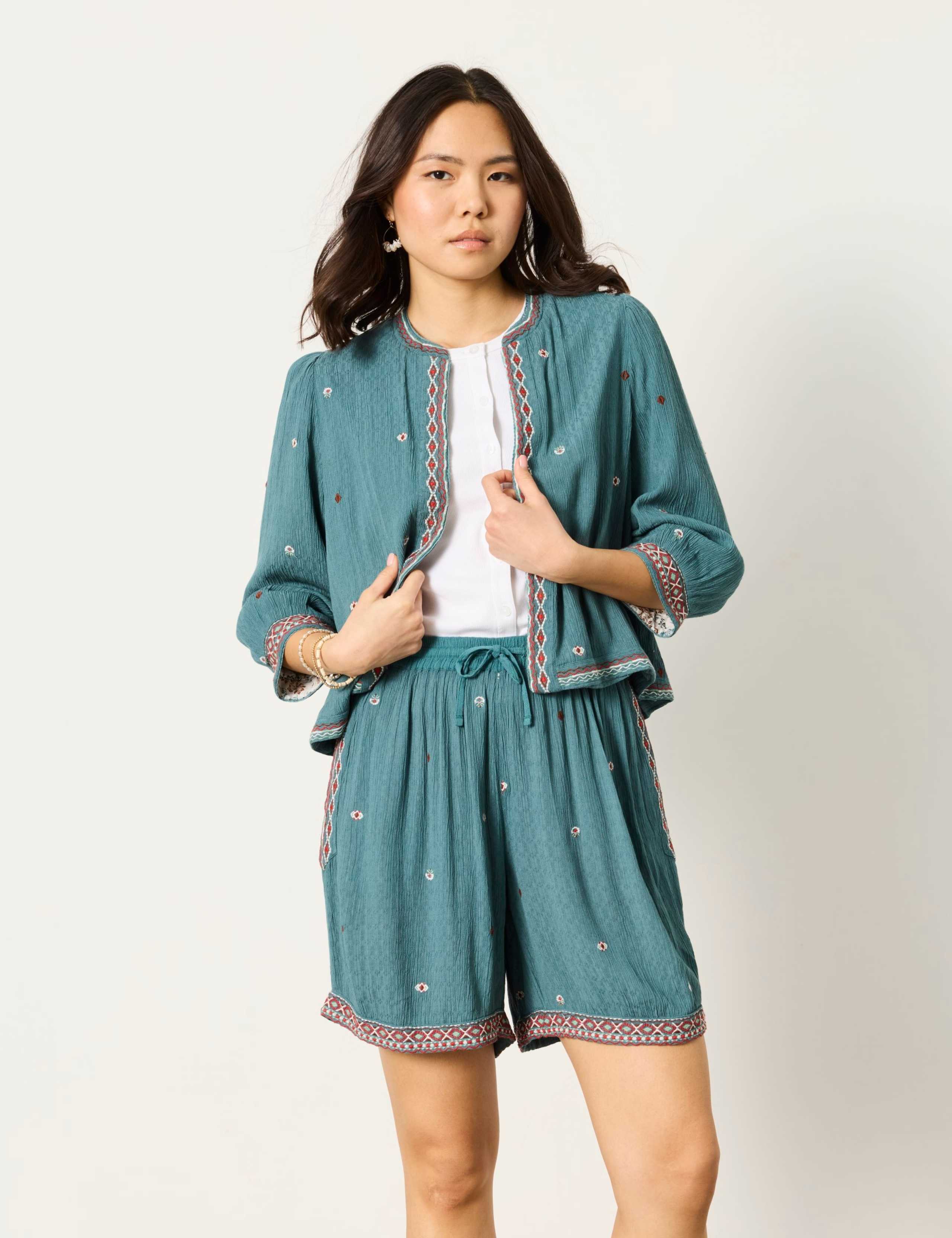 Floral Embroidered Cropped Jacket