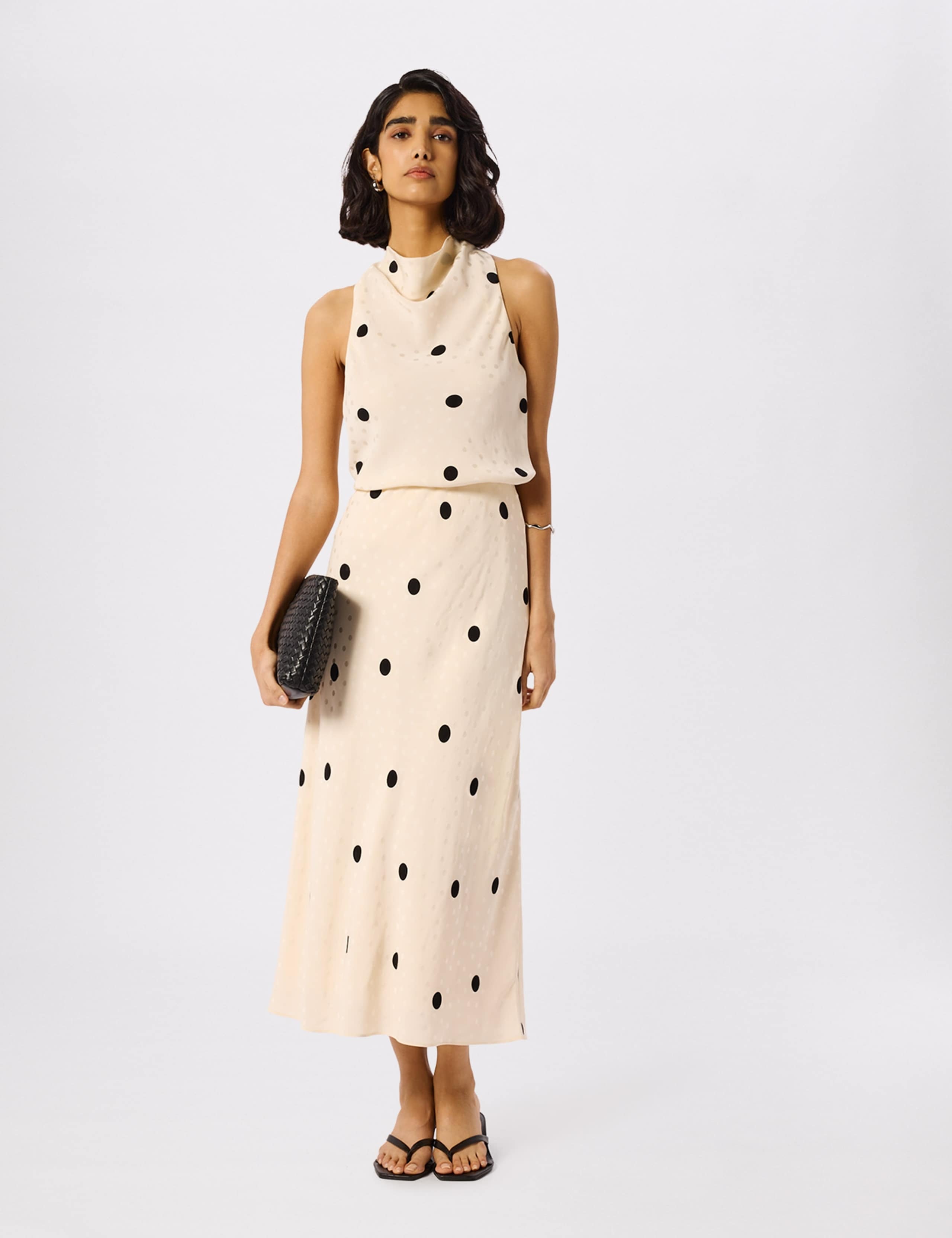 Satin Polka Dot Midi Slip Skirt