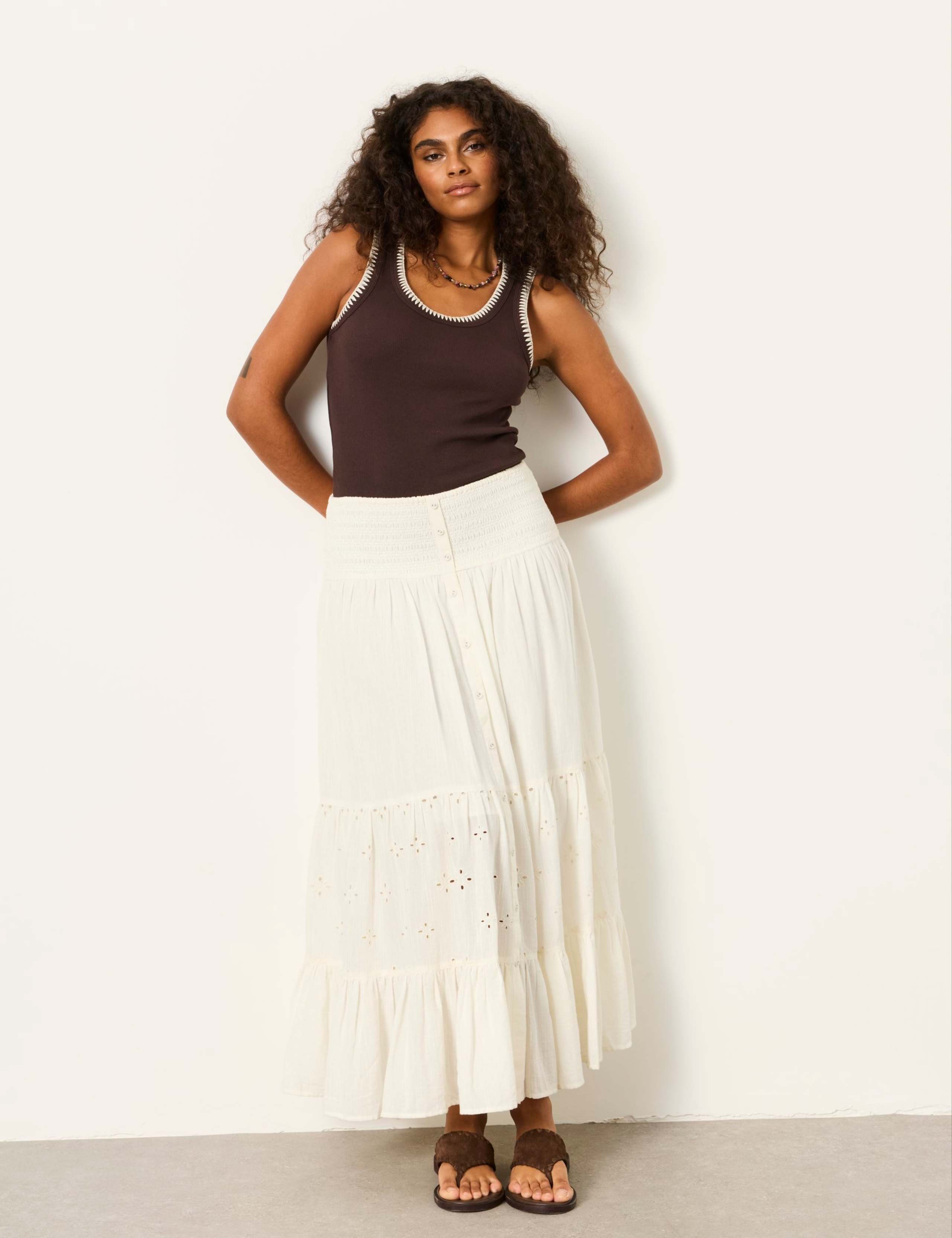 Pure Cotton Embroidered Maxi Tiered Skirt