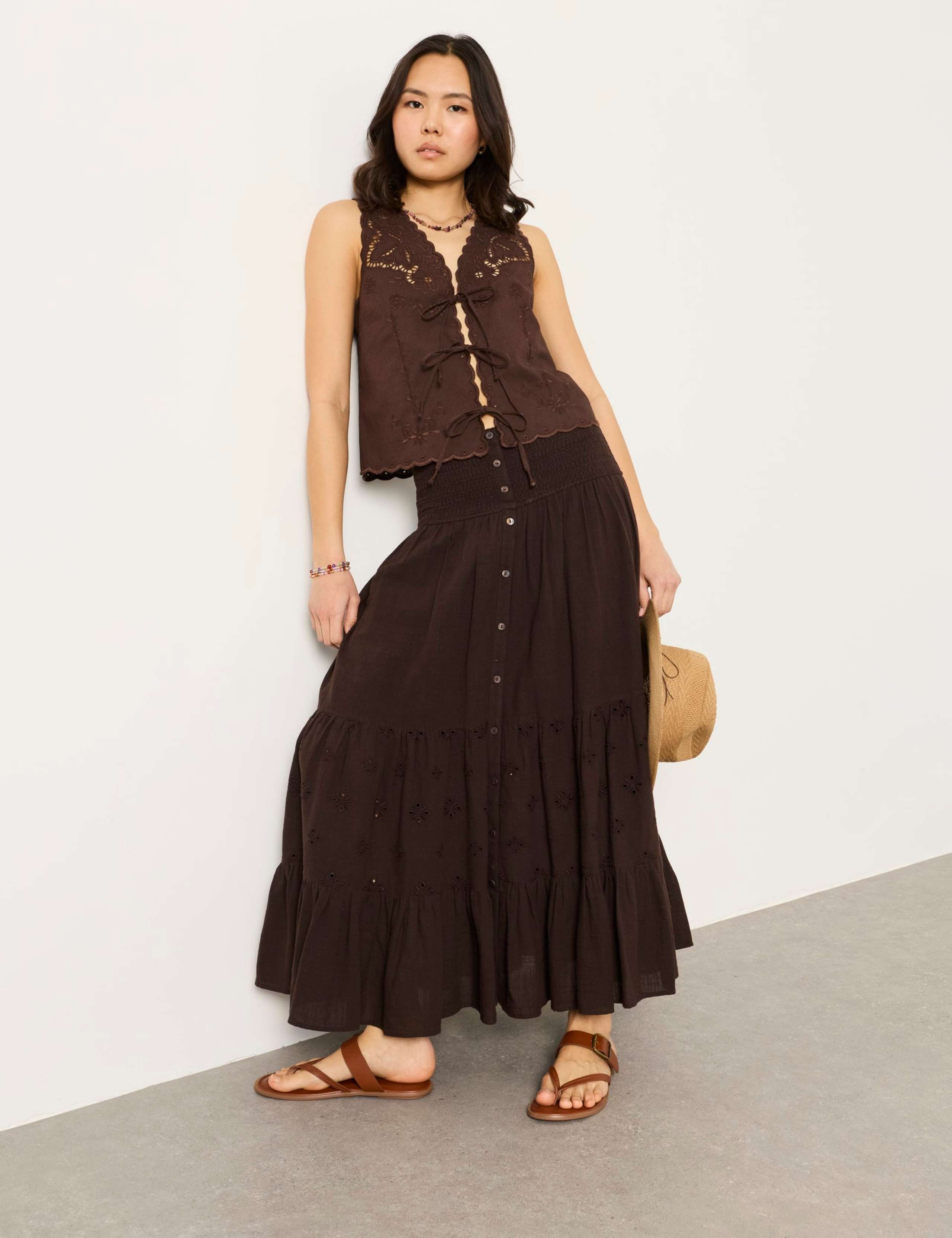 Pure Cotton Embroidered Maxi Tiered Skirt