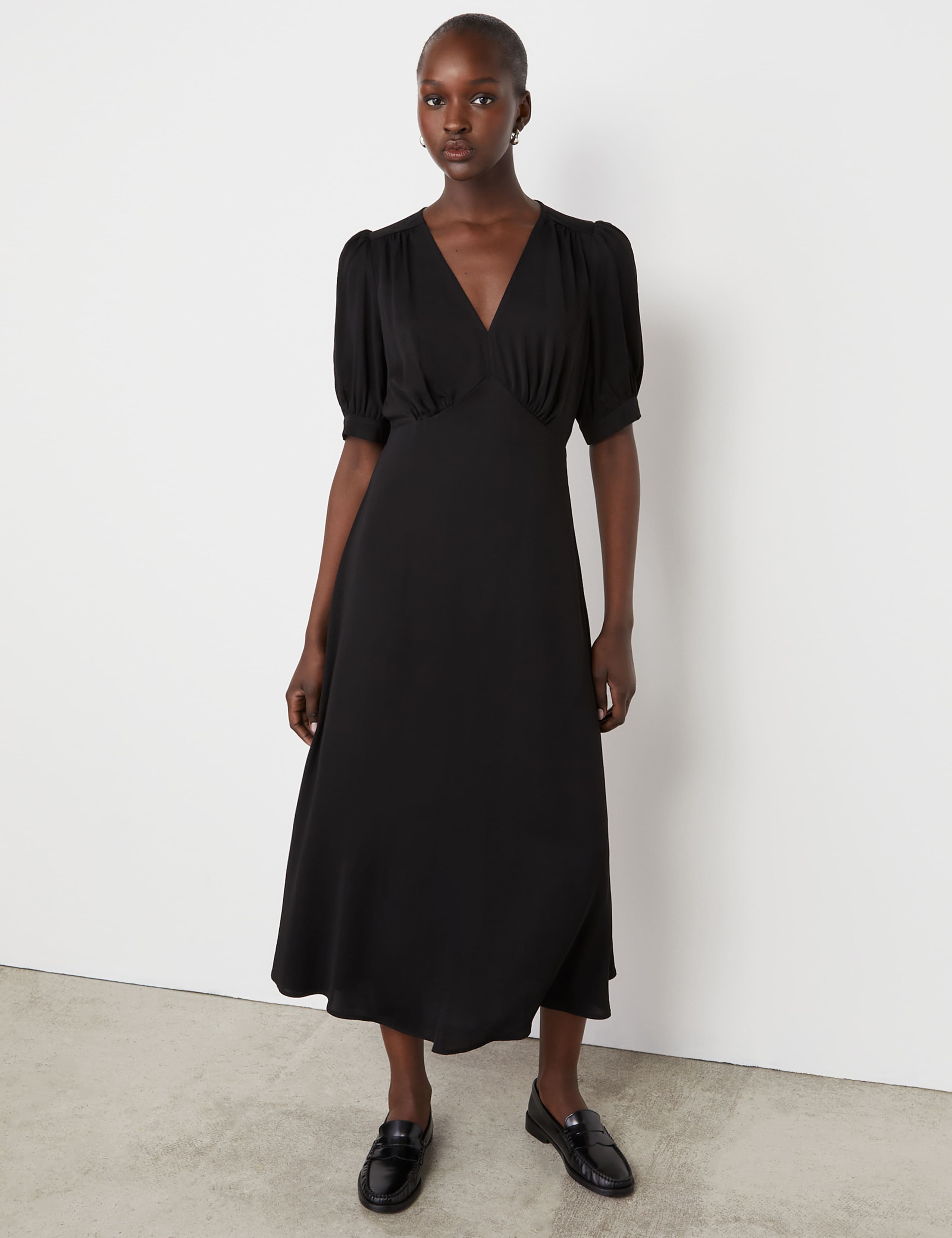 Crepe V-Neck Midi Tea Dress