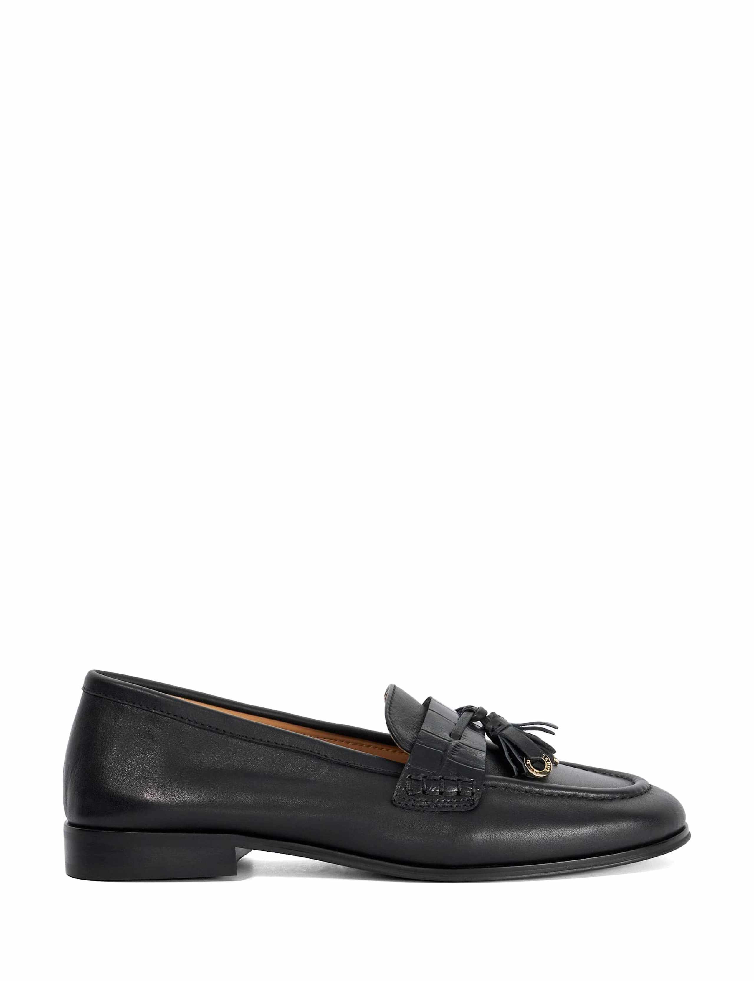 Leather Slip On Block Heel Loafers