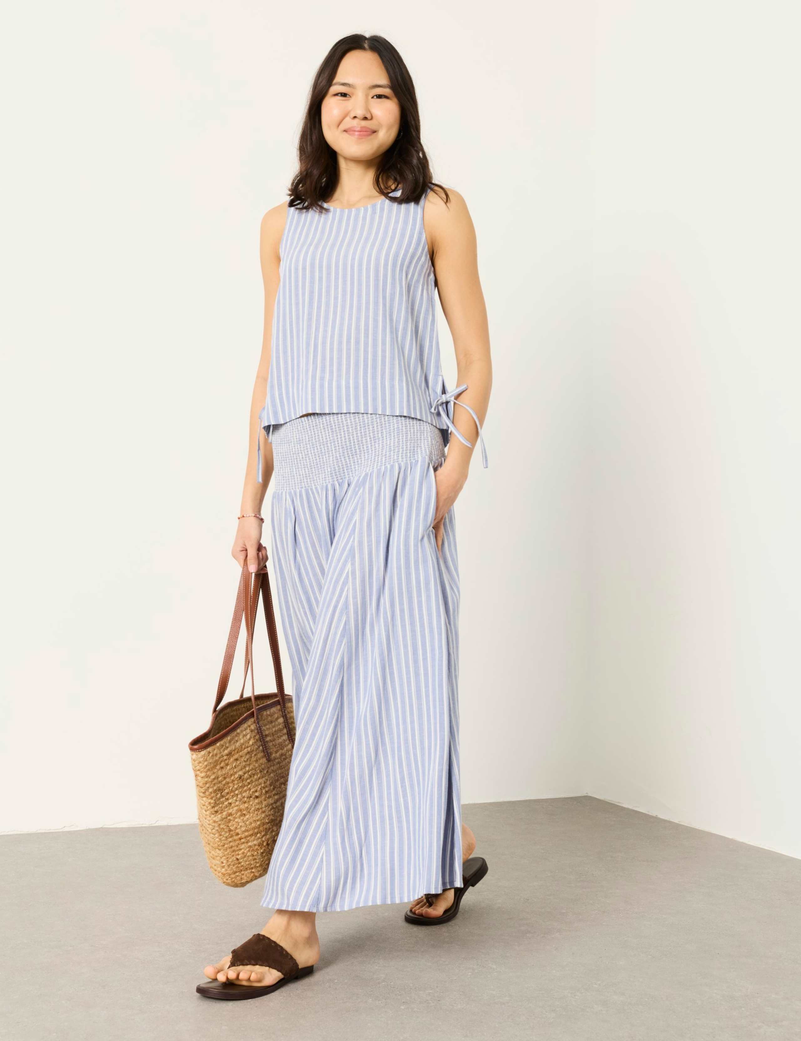 Striped Midi A-Line Skirt with Cotton