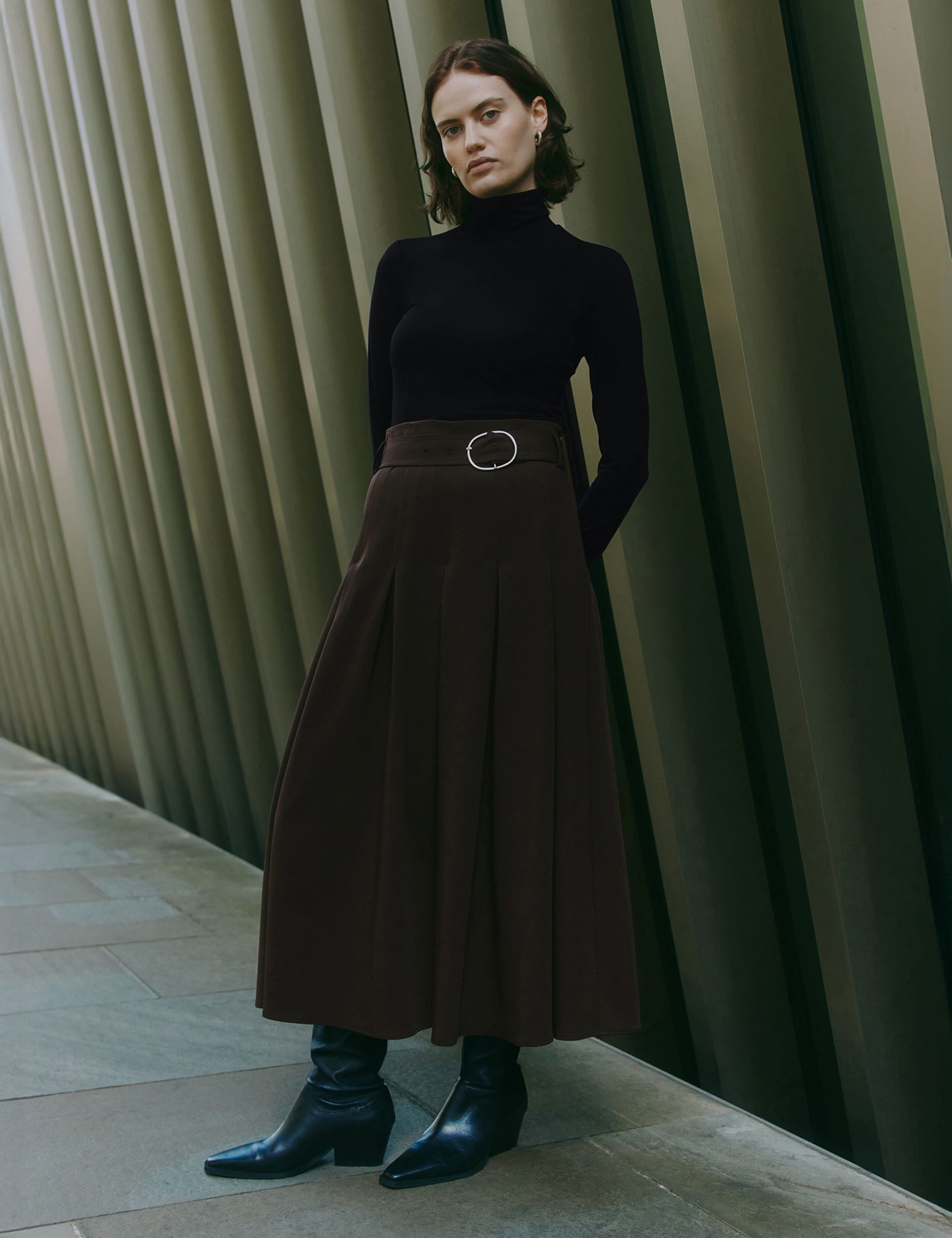 Tailored Pleated Midi Skirt