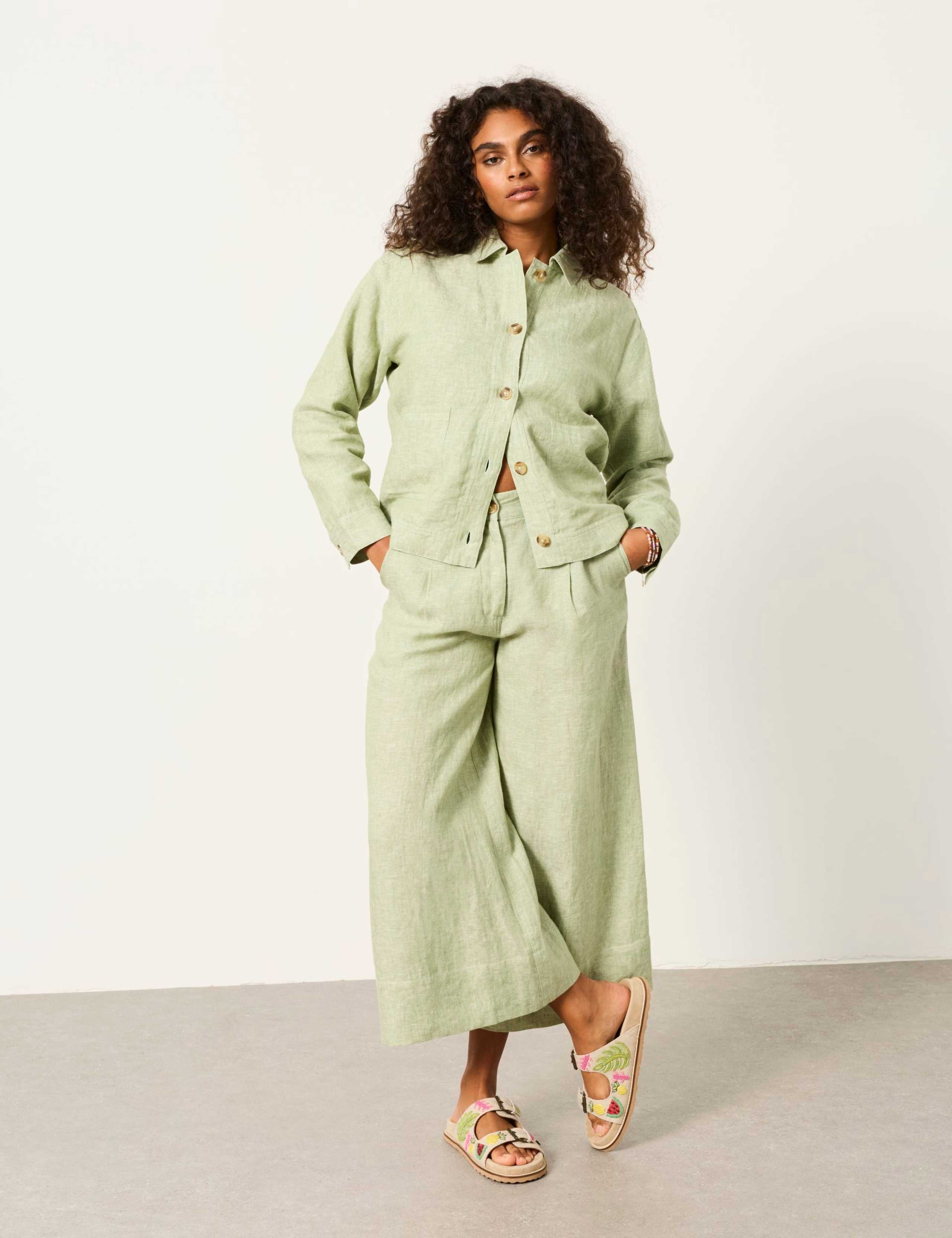 Pure Linen Wide Leg Cropped Trousers