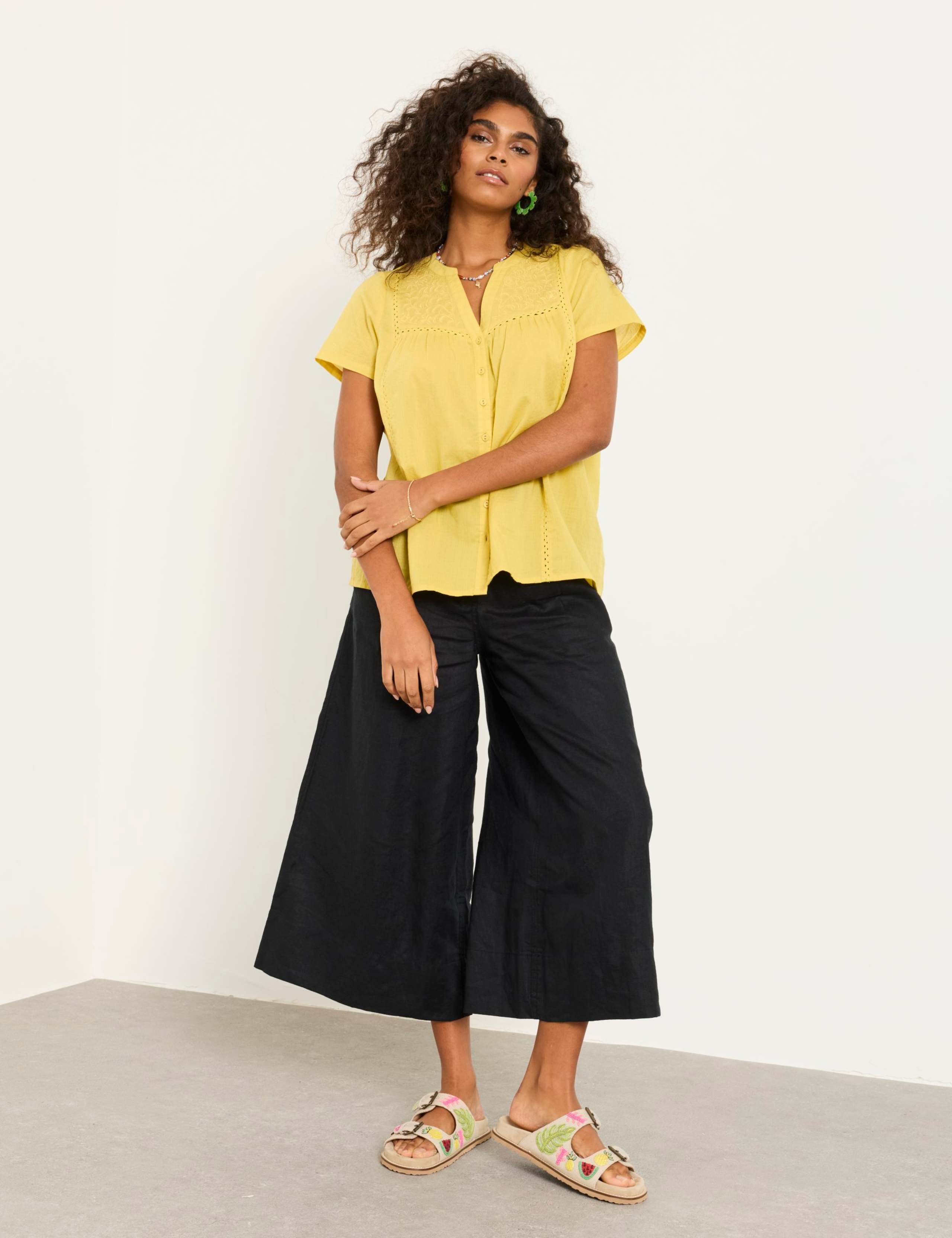 Pure Linen Wide Leg Cropped Trousers