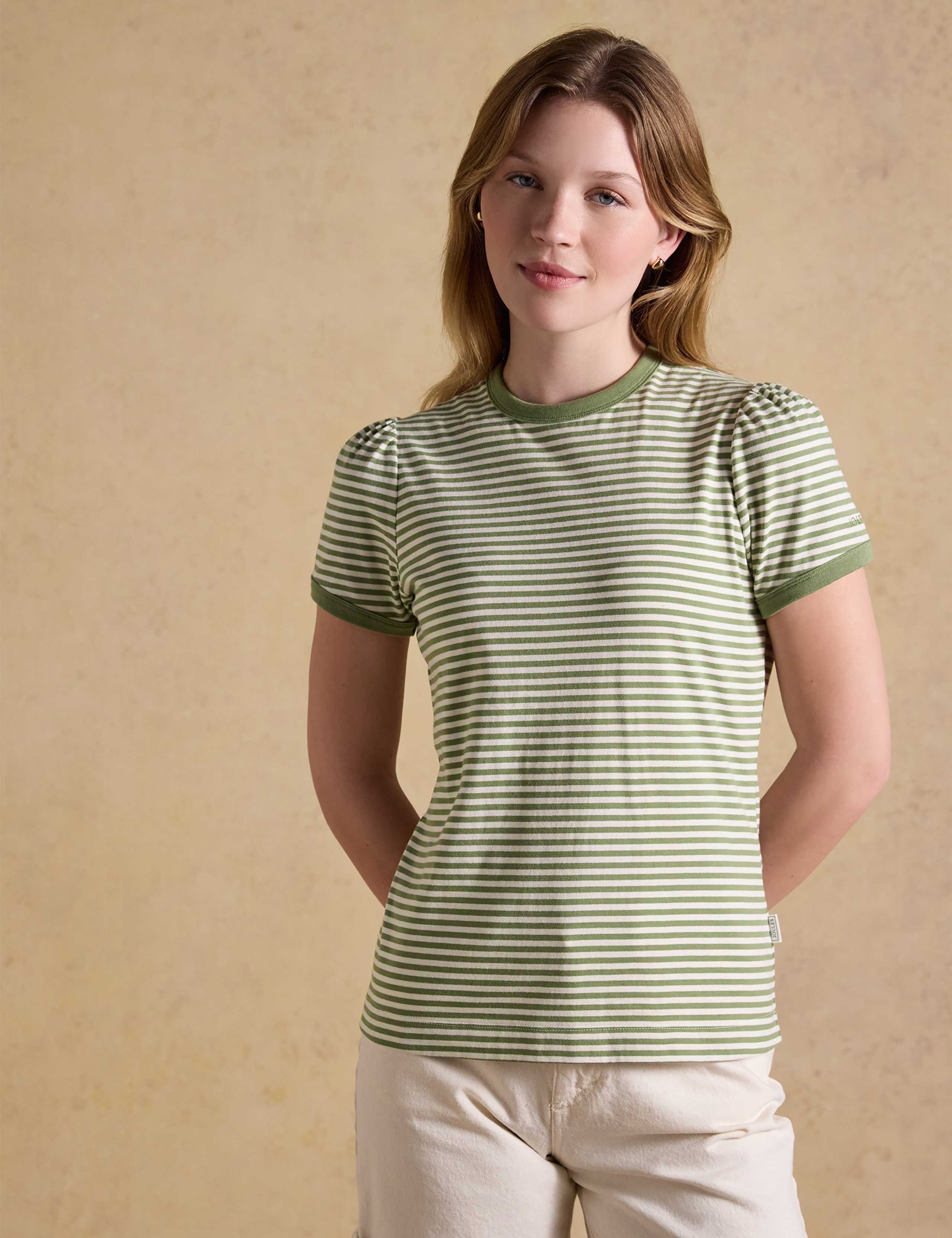 Pure Cotton Striped Puff Sleeve T-Shirt