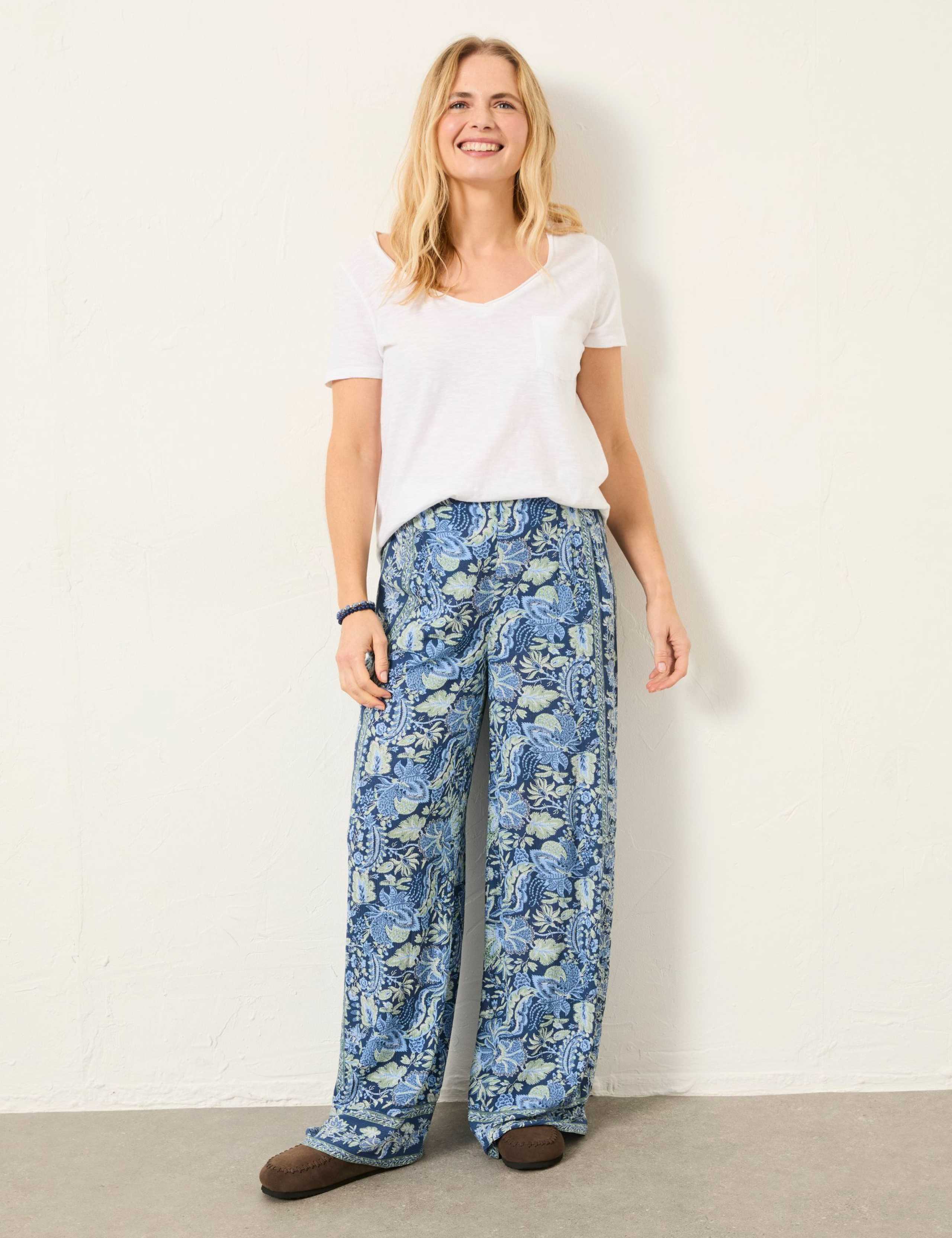 Floral Elasticated Waist Wide Leg Trousers