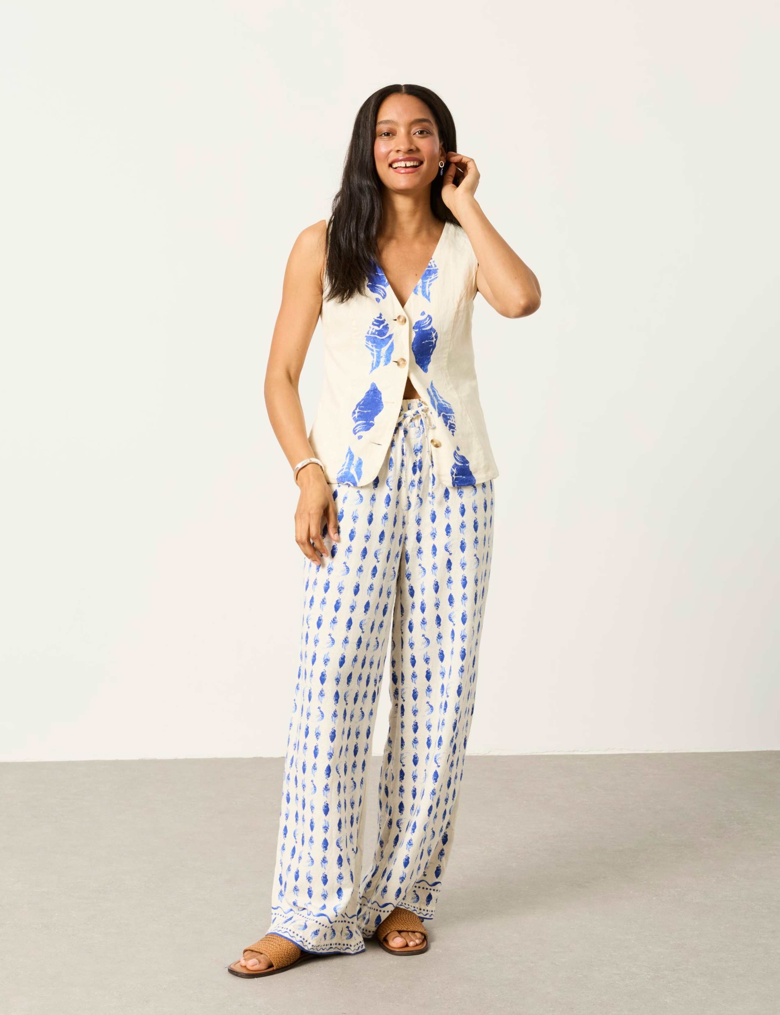 Linen Rich Shell Print Palazzo Trousers