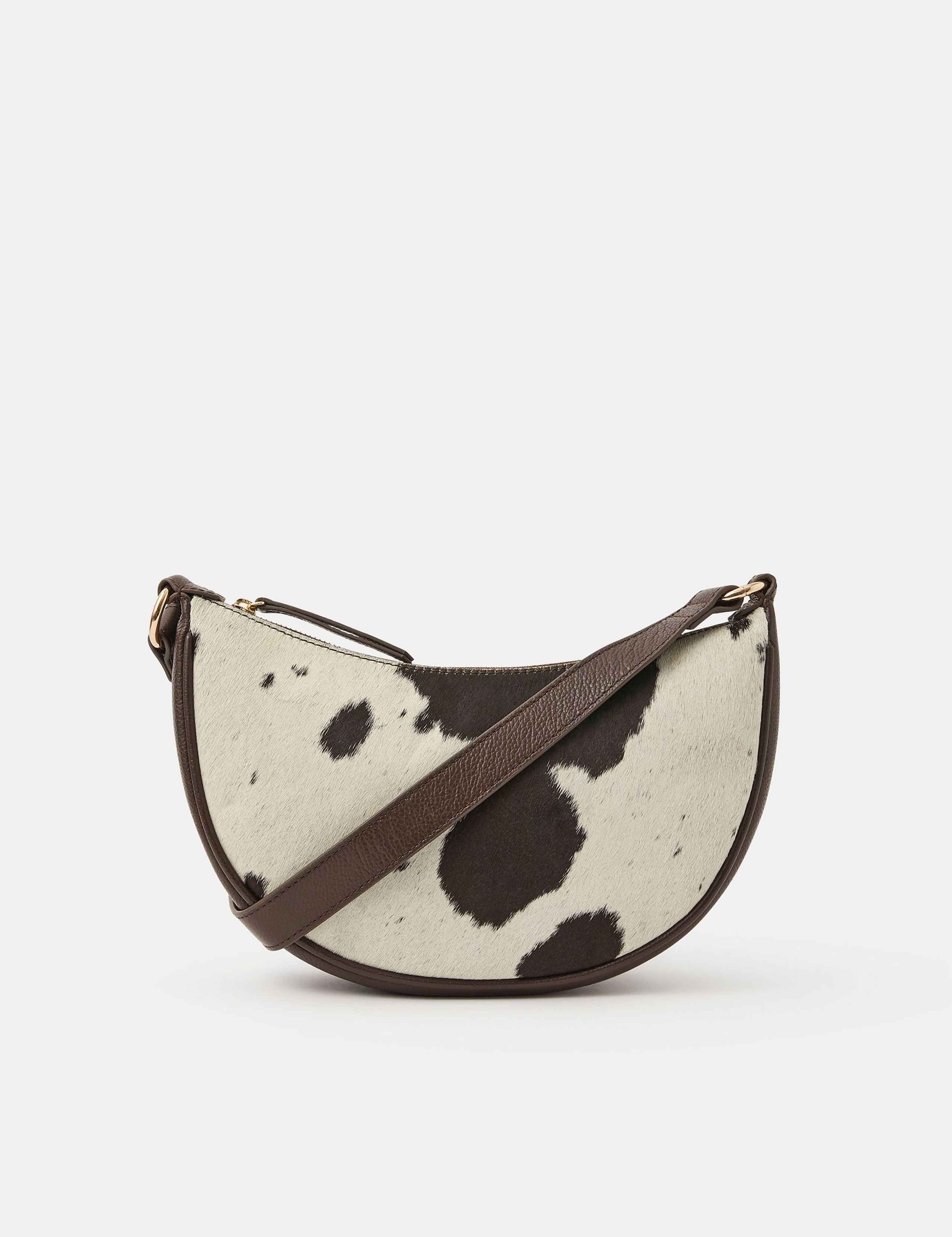 Leather Cow Print Cross Body Saddle Bag