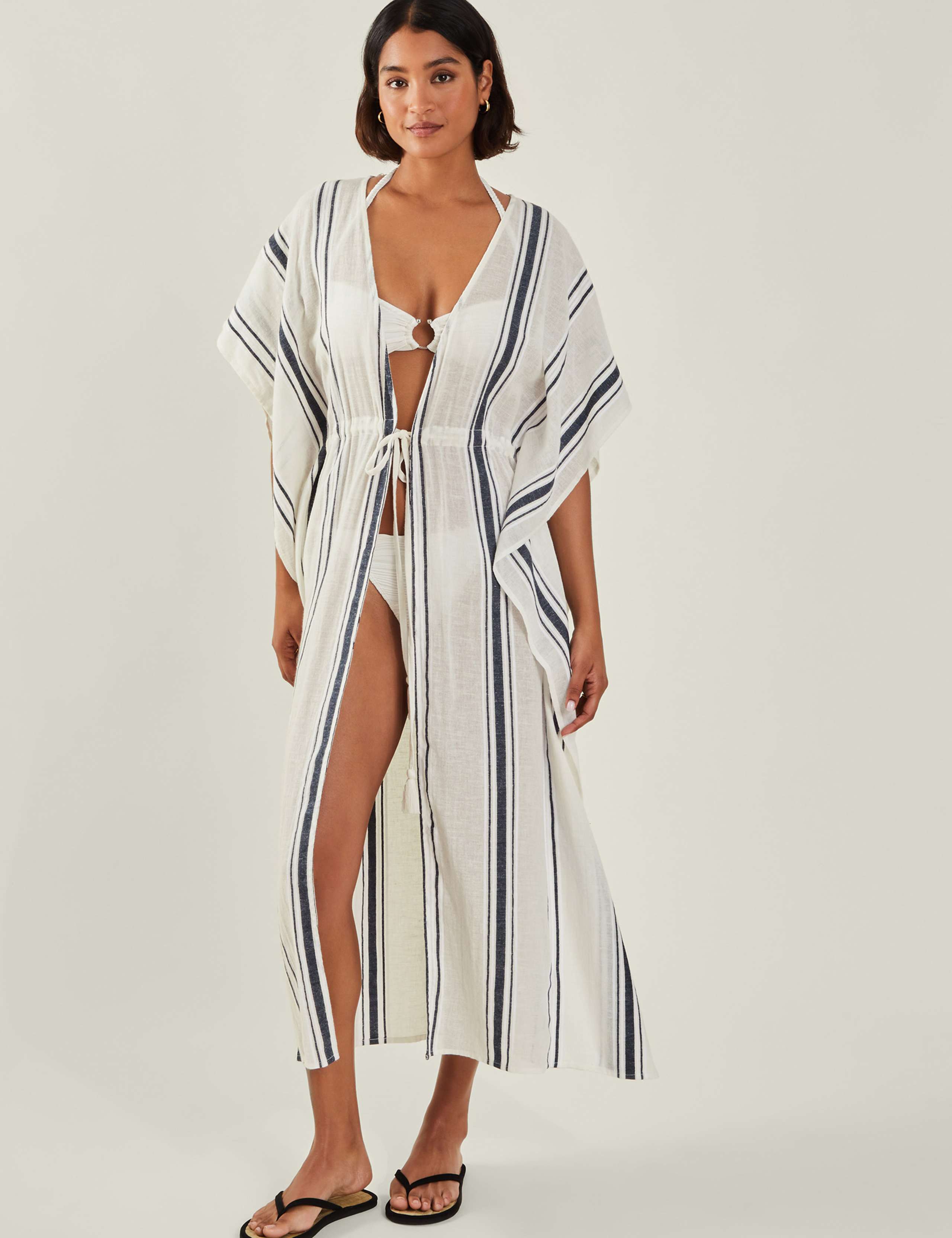 Pure Cotton Striped Beach Cover Up Kaftan