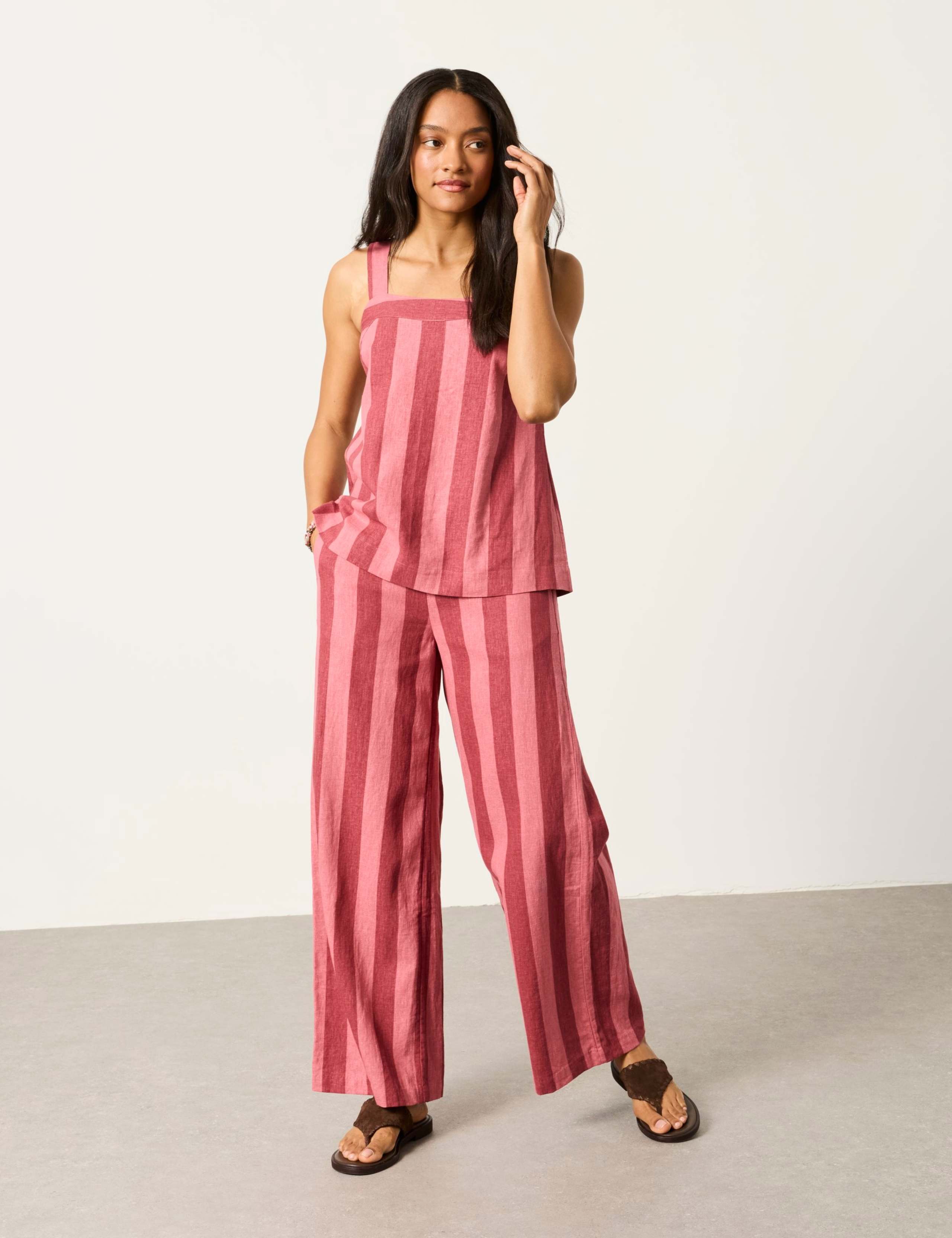 Linen Rich Striped Wide Leg Trousers
