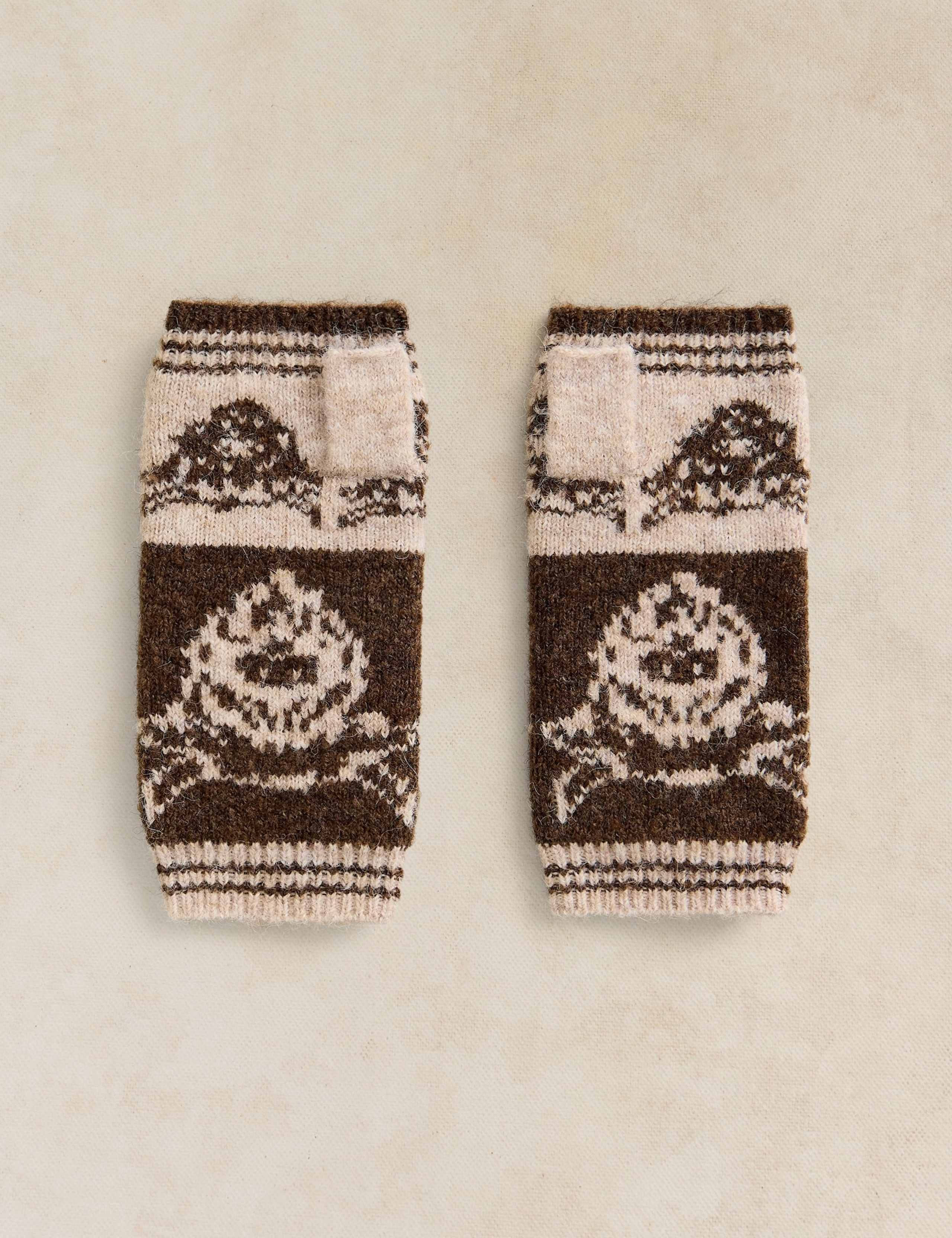 Cow Print Jacquard Fingerless Gloves