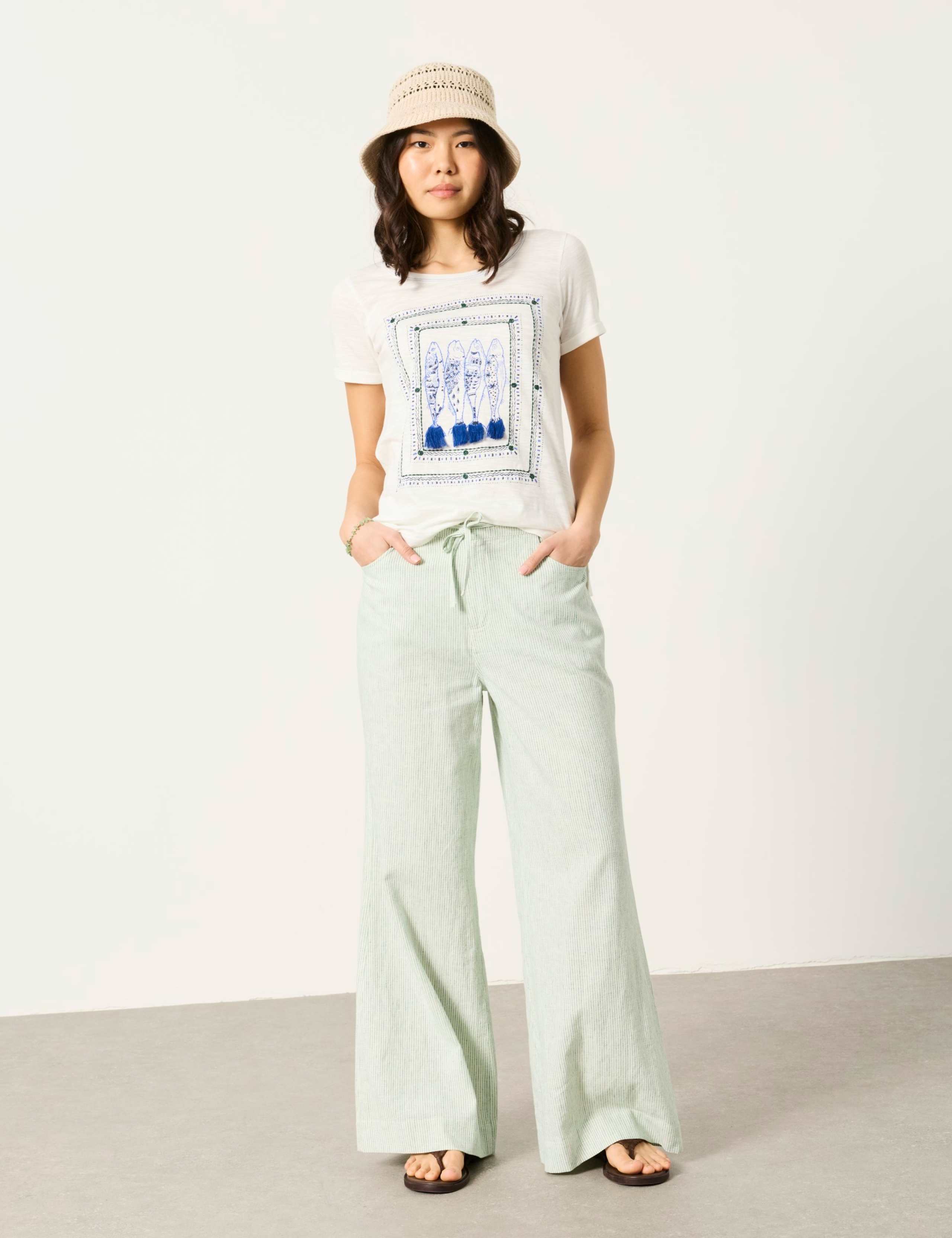 Linen Rich Striped Wide Leg Trousers