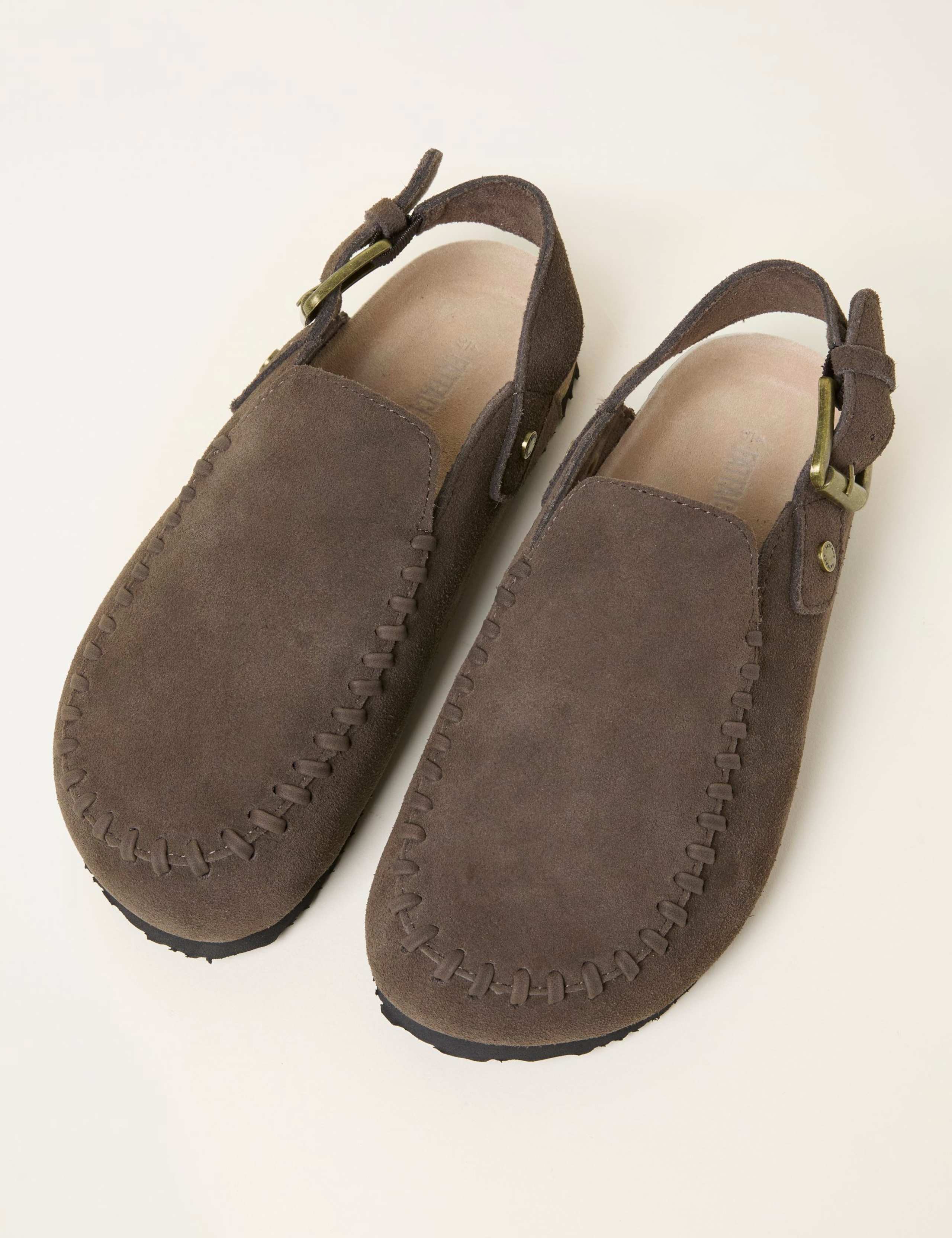 Suede Buckle Flat Clogs
