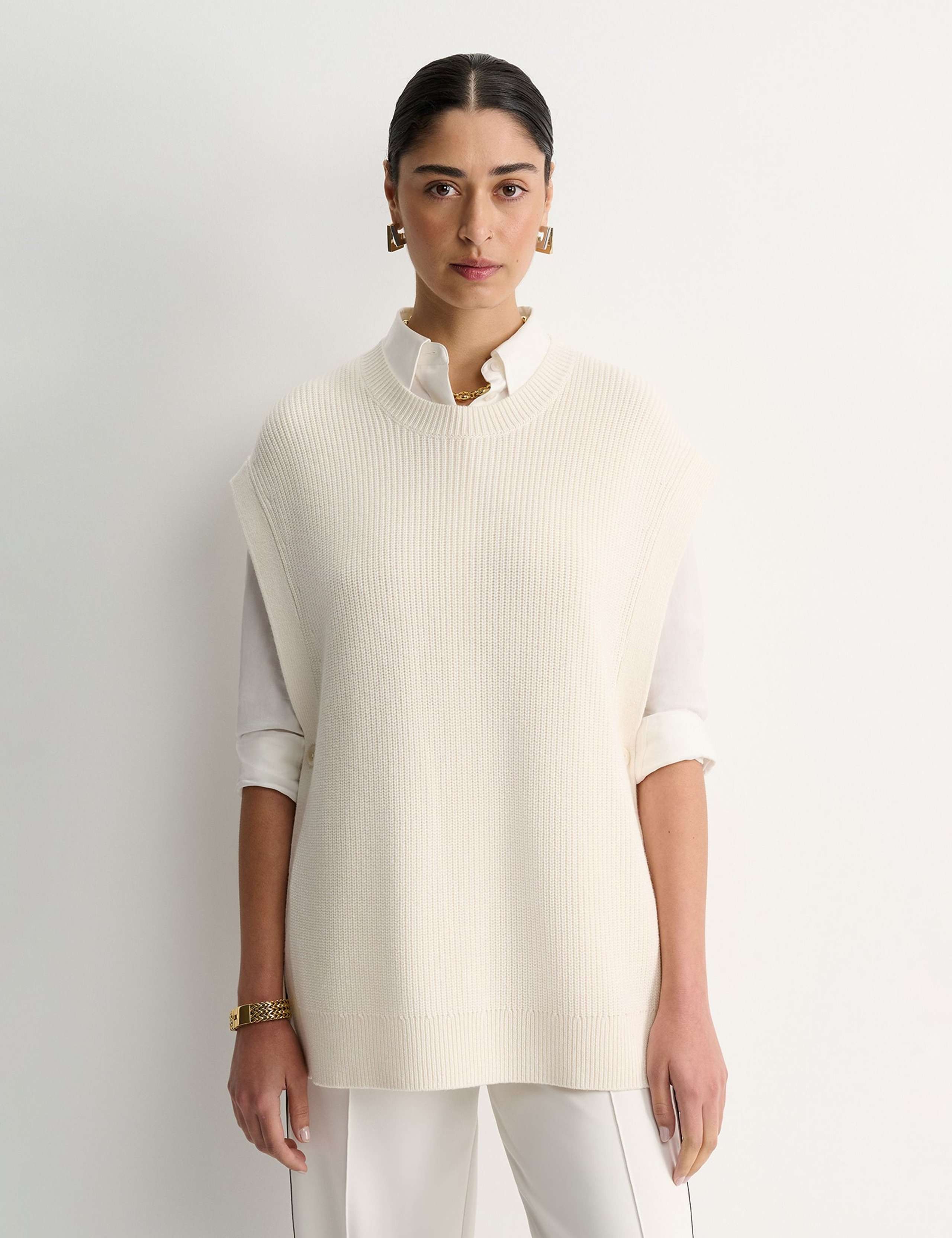 Wool Blend Ribbed Open Side Knitted Vest