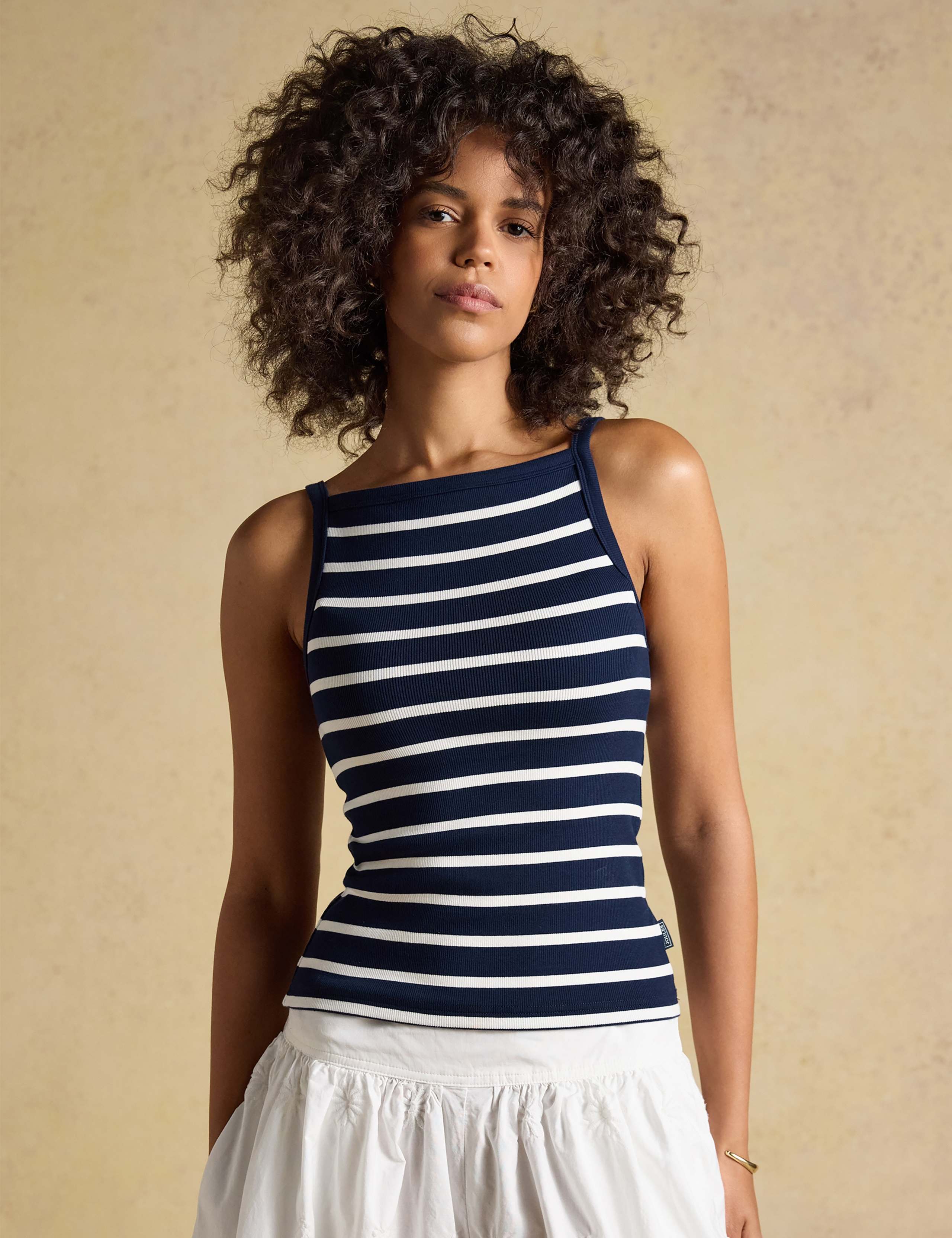 Cotton Rich Striped Ribbed Square Neck Vest