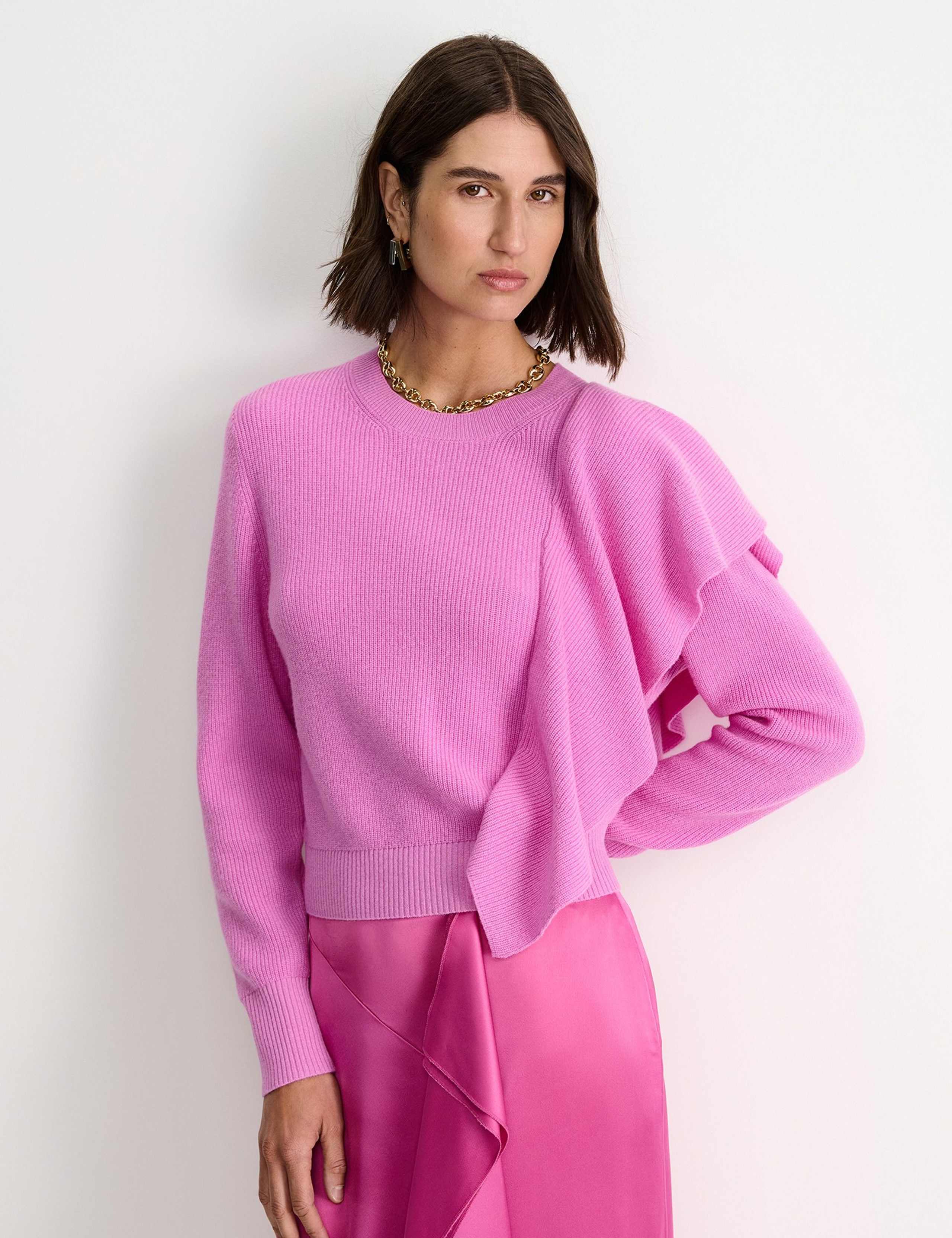 Wool Rich Ribbed Ruffle Detail Jumper