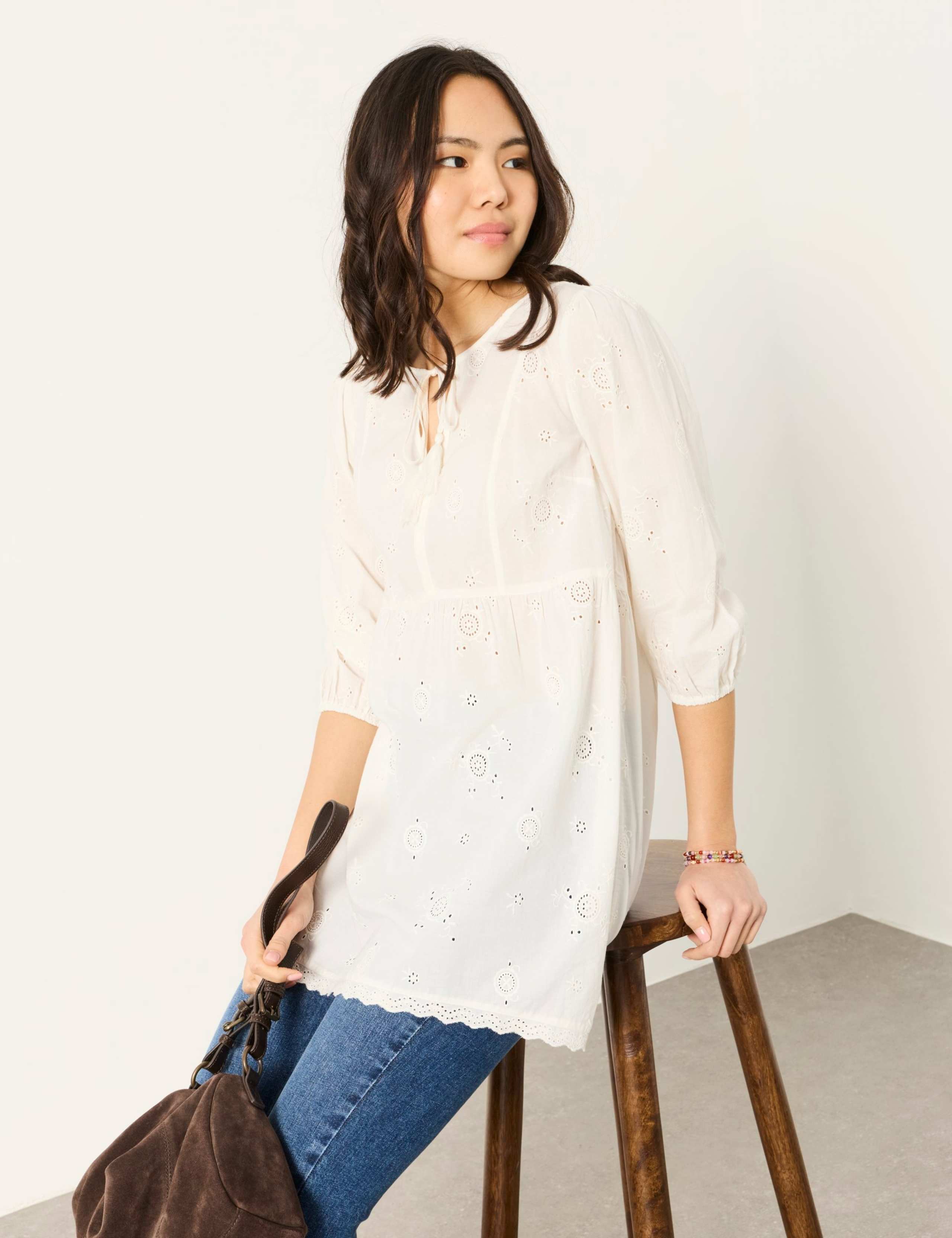 Pure Cotton Embroidered Tie Neck Tunic