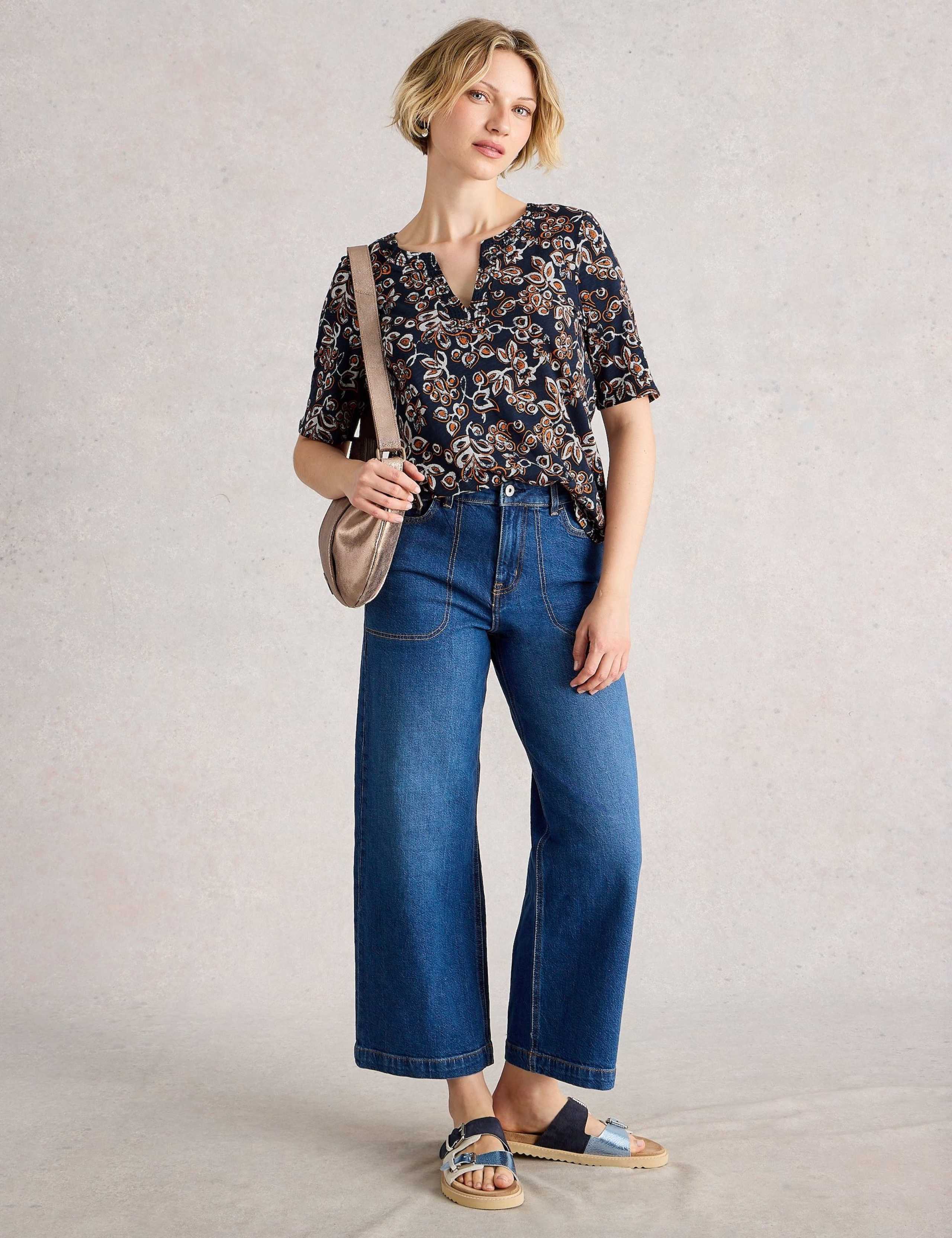 Pure Cotton Printed Notch Neck T-Shirt