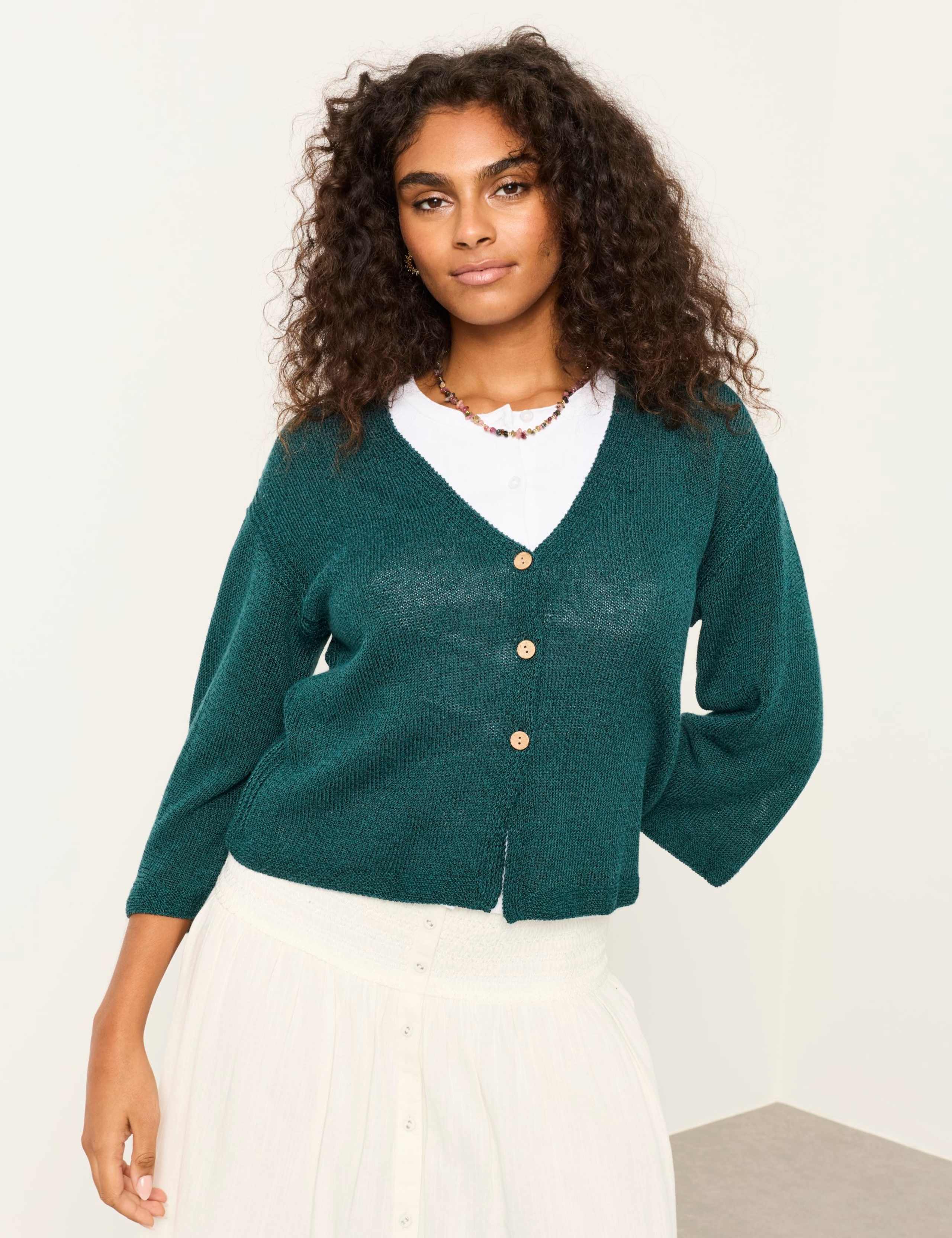 V-Neck Cardigan with Linen