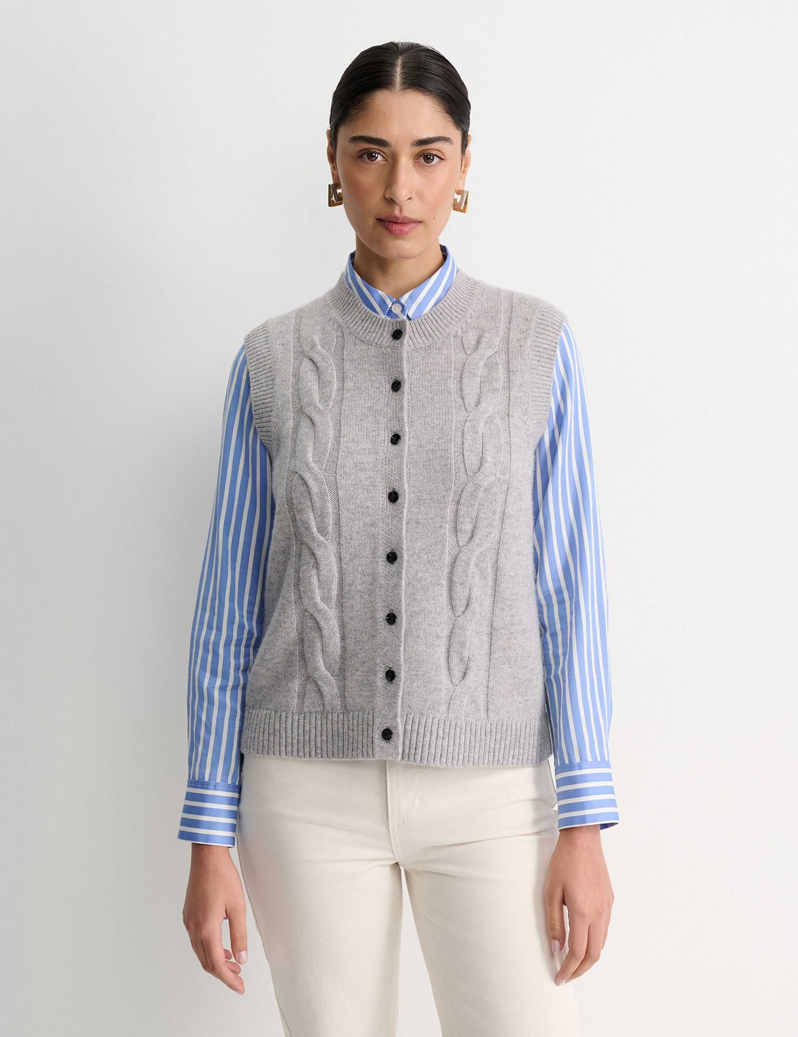 Wool Rich Cable Knit Crew Neck Knitted Vest