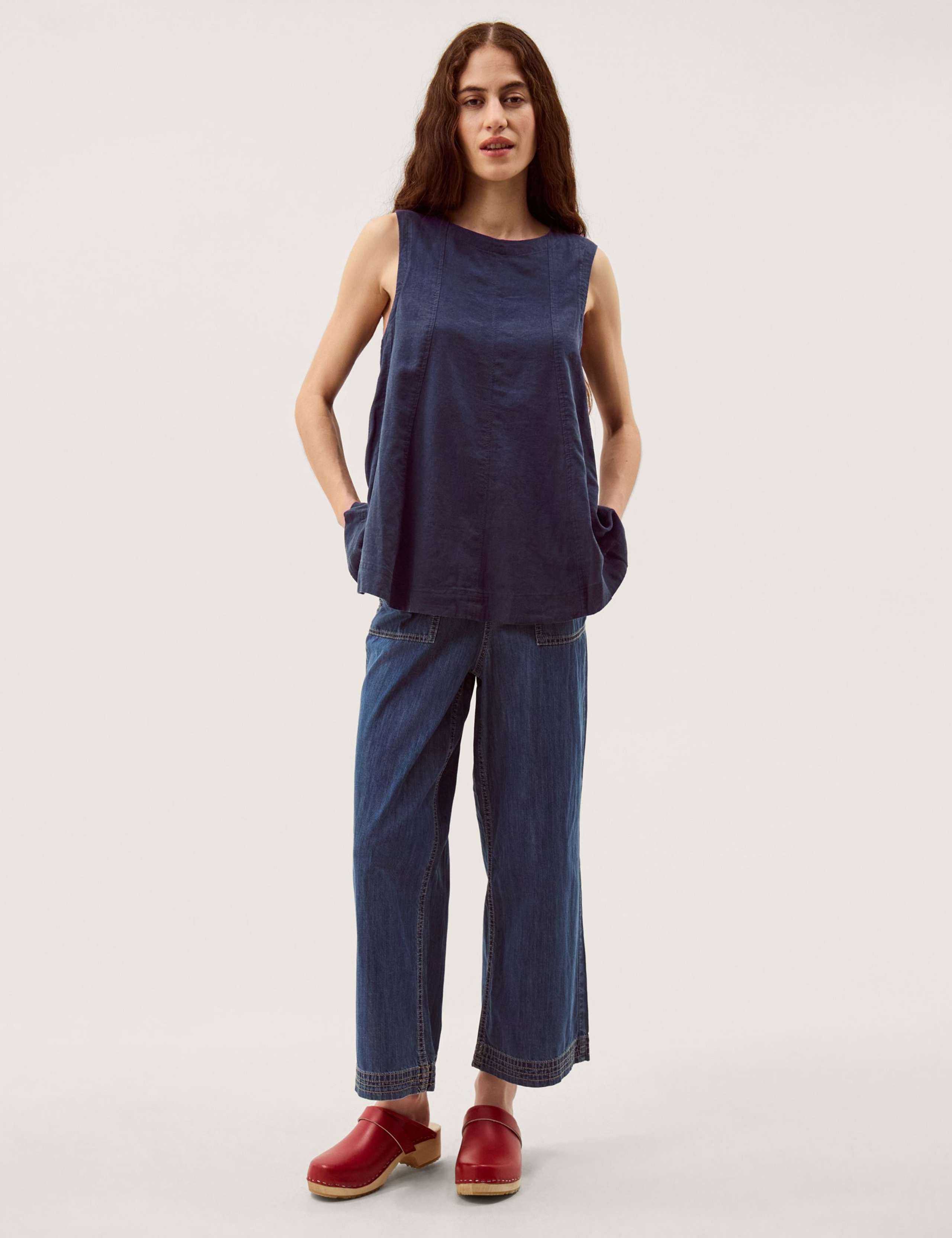 Linen Rich Round Neck Vest Top