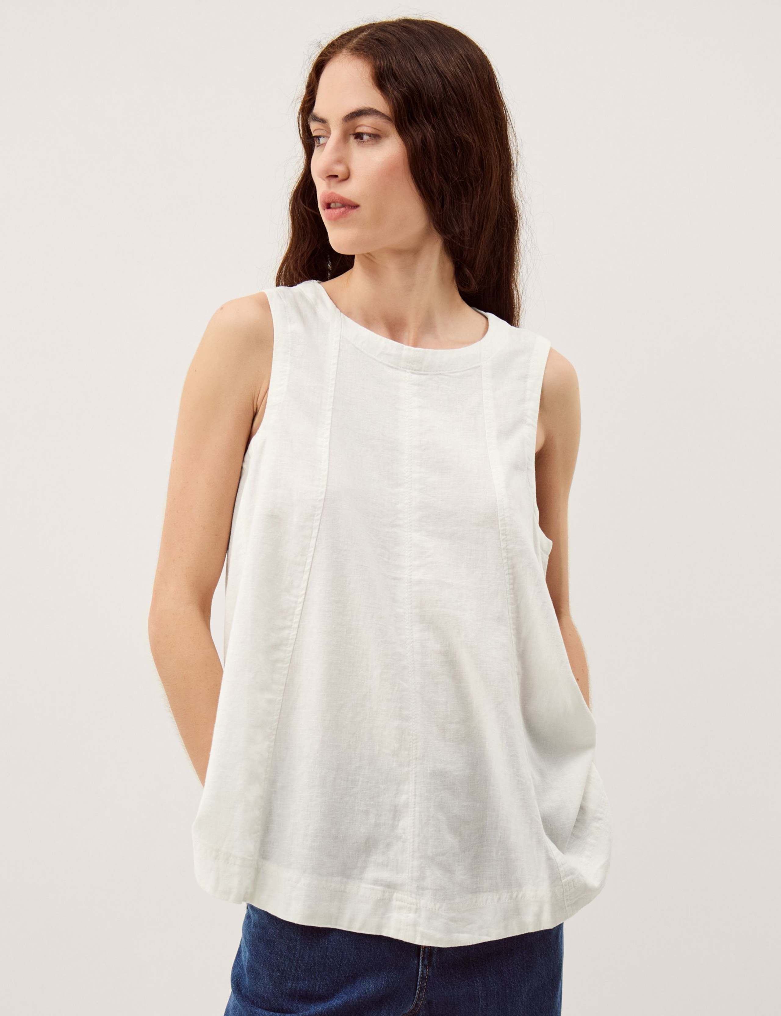 Linen Rich Round Neck Vest Top