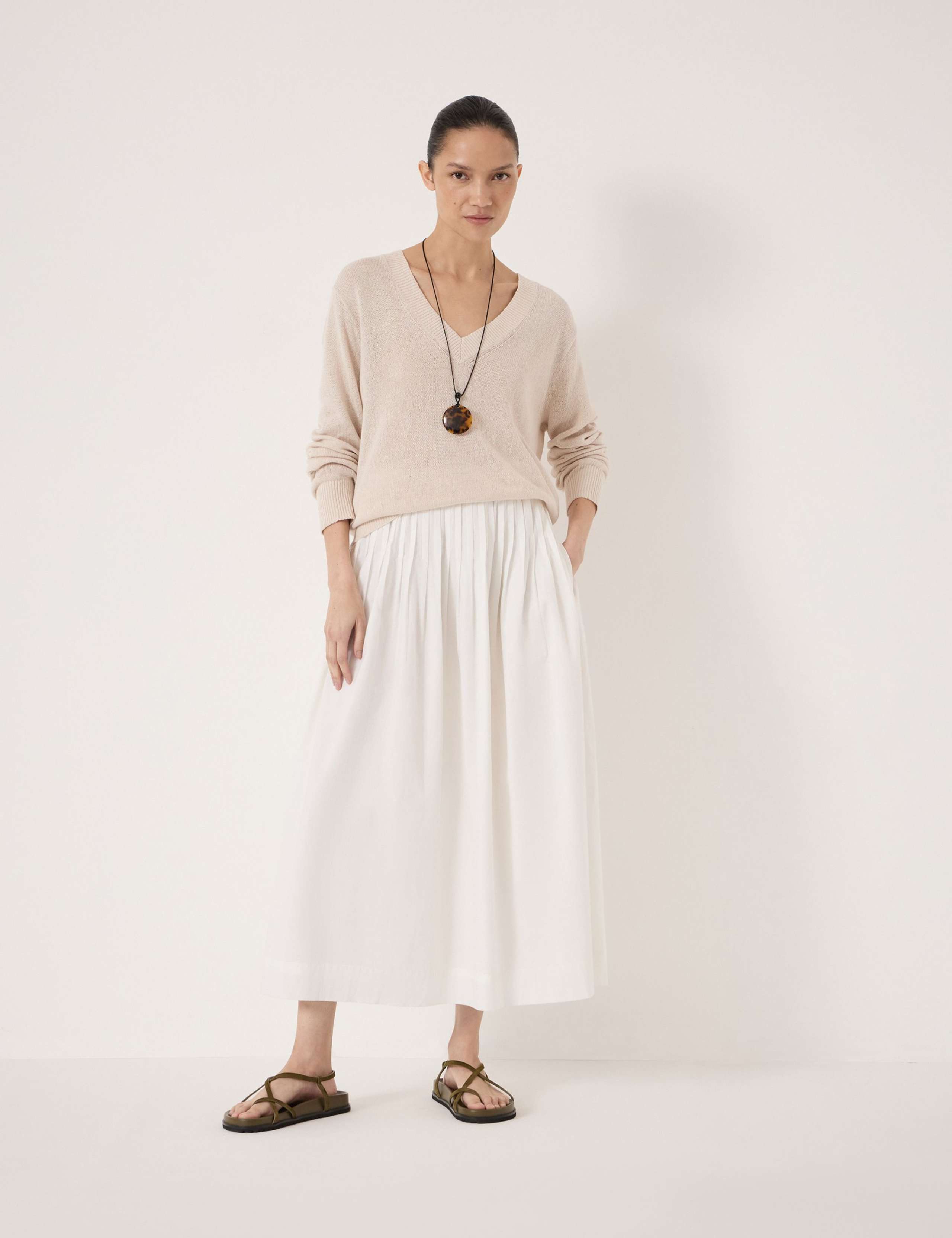 Coralie Linen and Cotton V-Neck Jumper