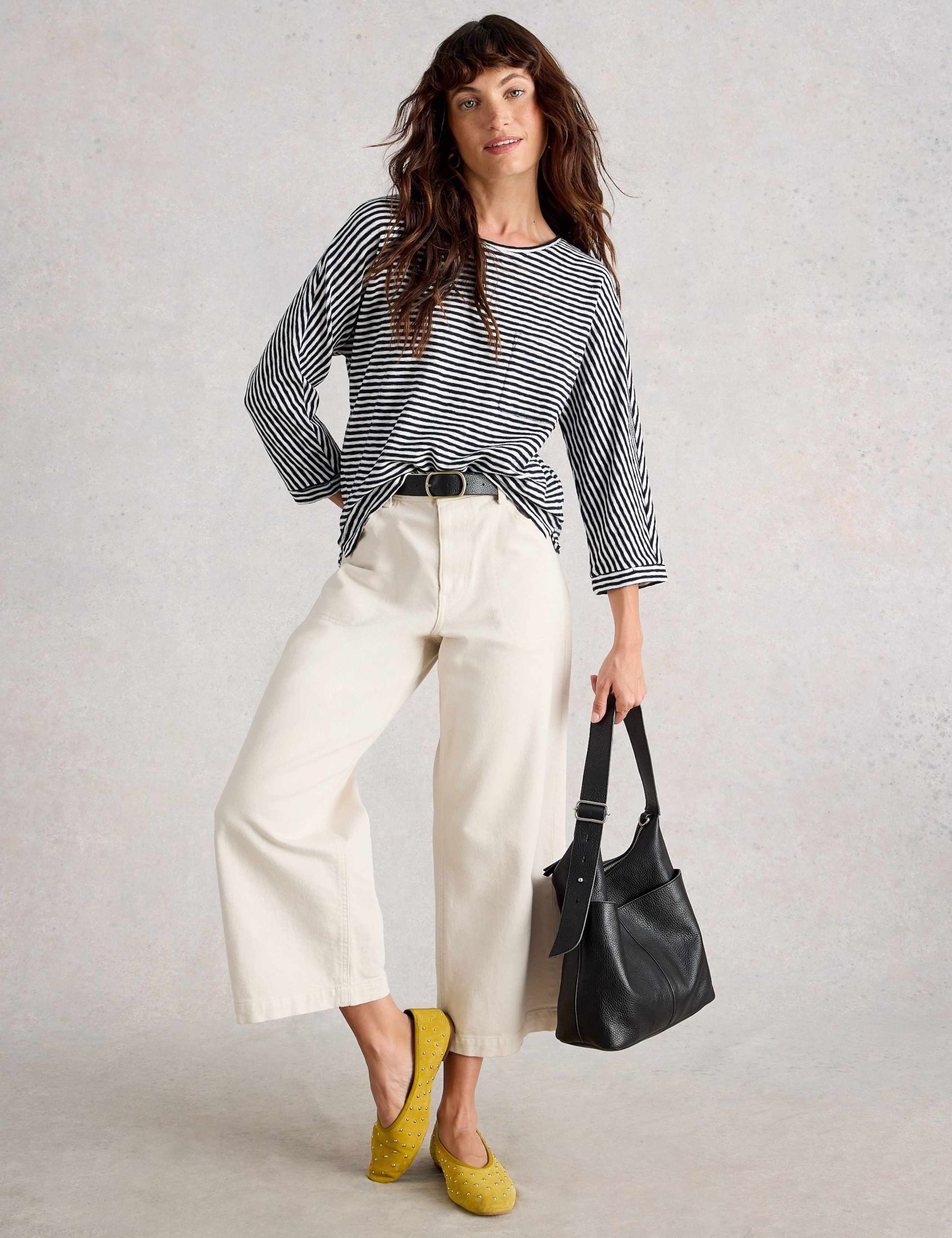 Pure Cotton Striped Crew Neck Top