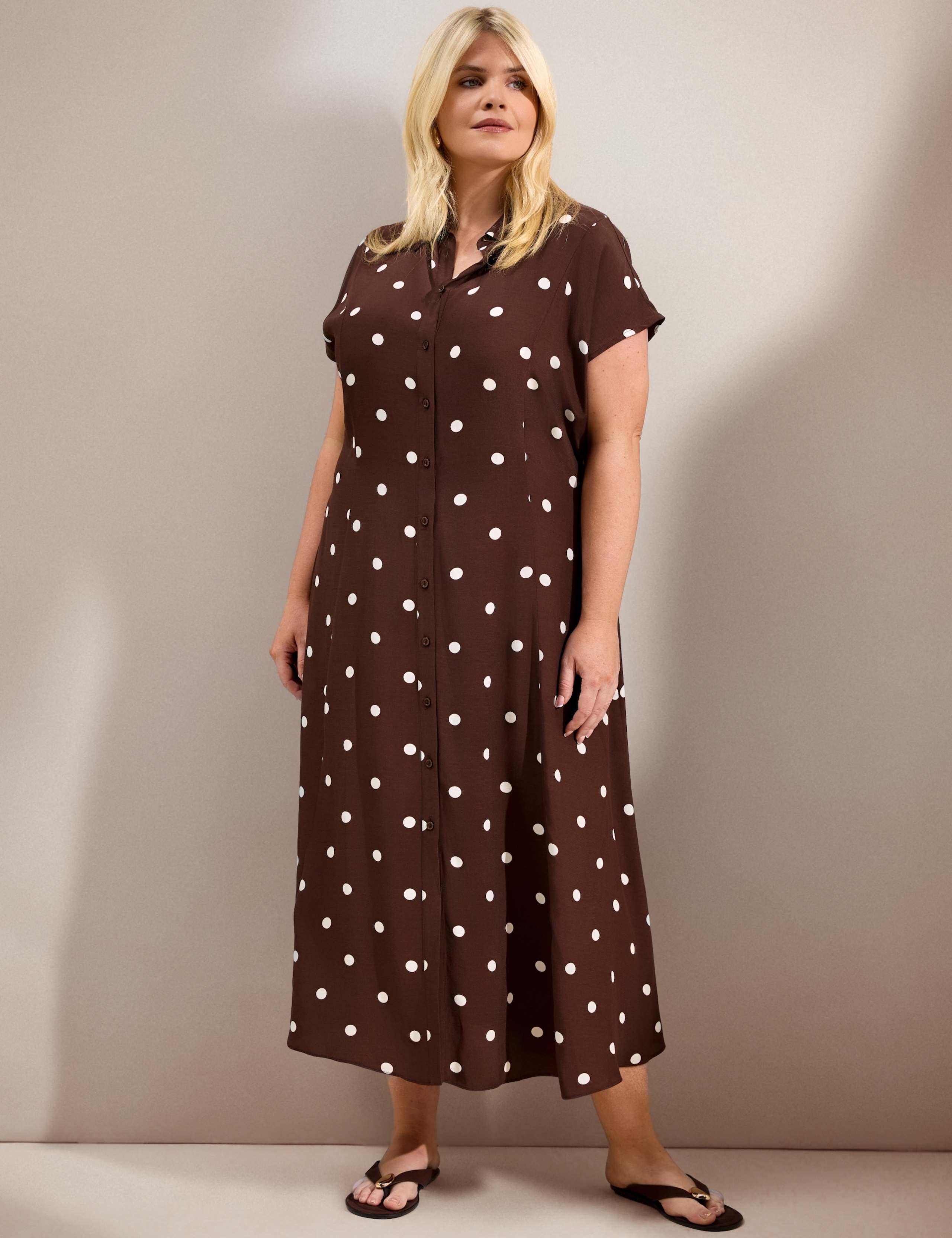 Polka Dot Button Through Midaxi Shirt Dress