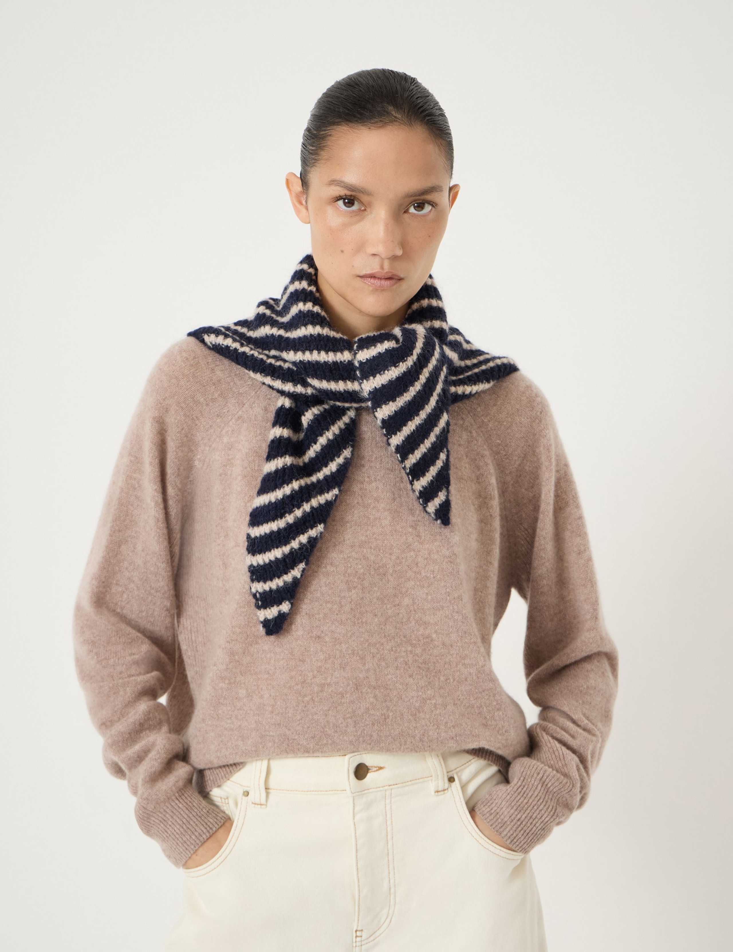 Wool Blend Knitted Striped Triangle Scarf