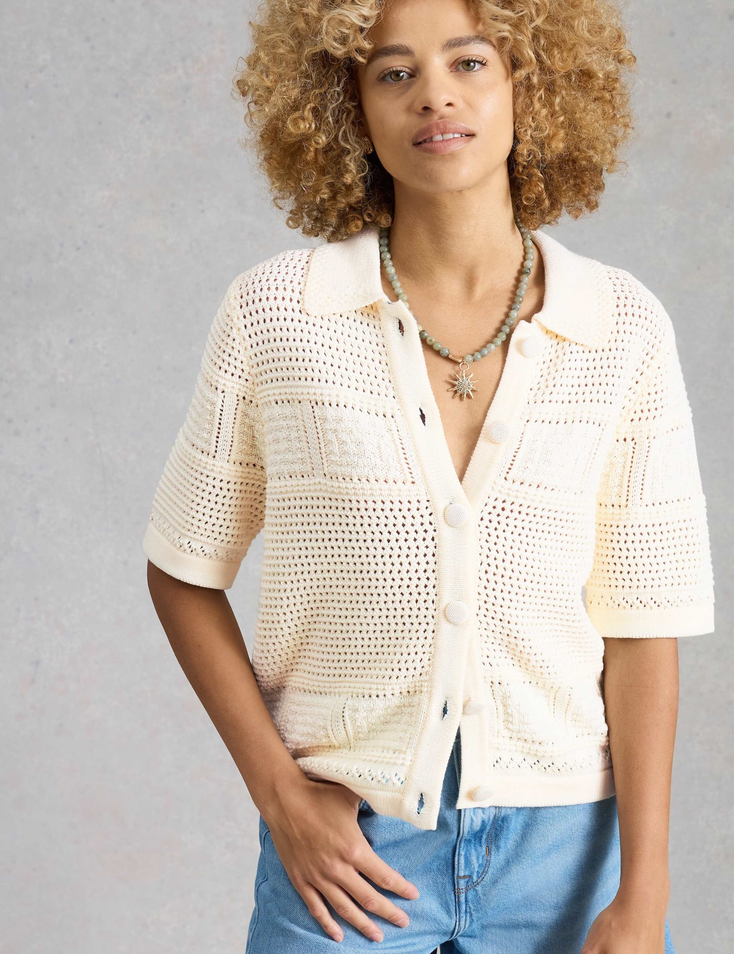 Pure Cotton Textured Collared Cardigan
